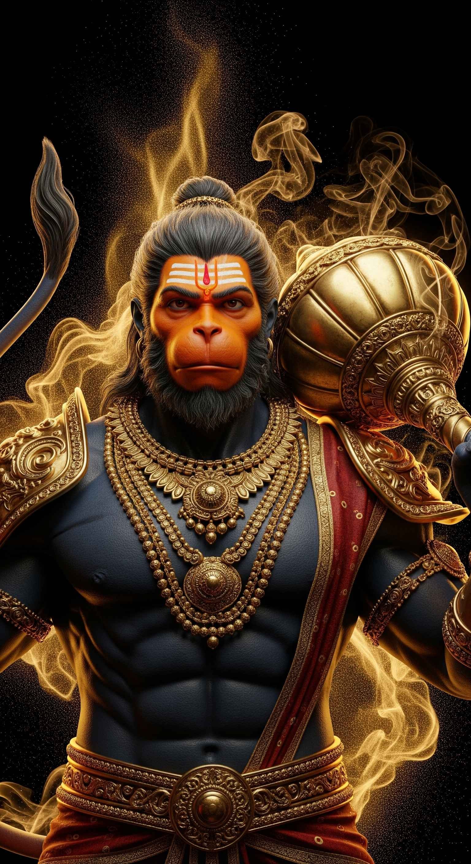 Powerful Lord Hanuman Golden Aura Portrait