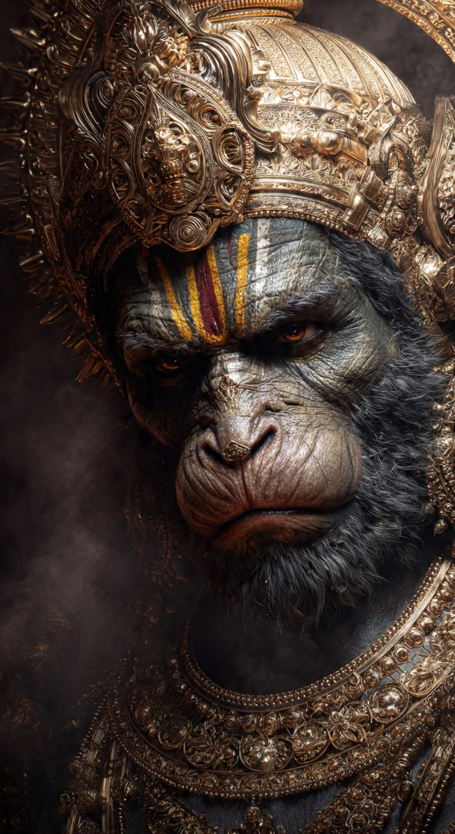 Fierce Lord Hanuman with Golden Crown Portrait