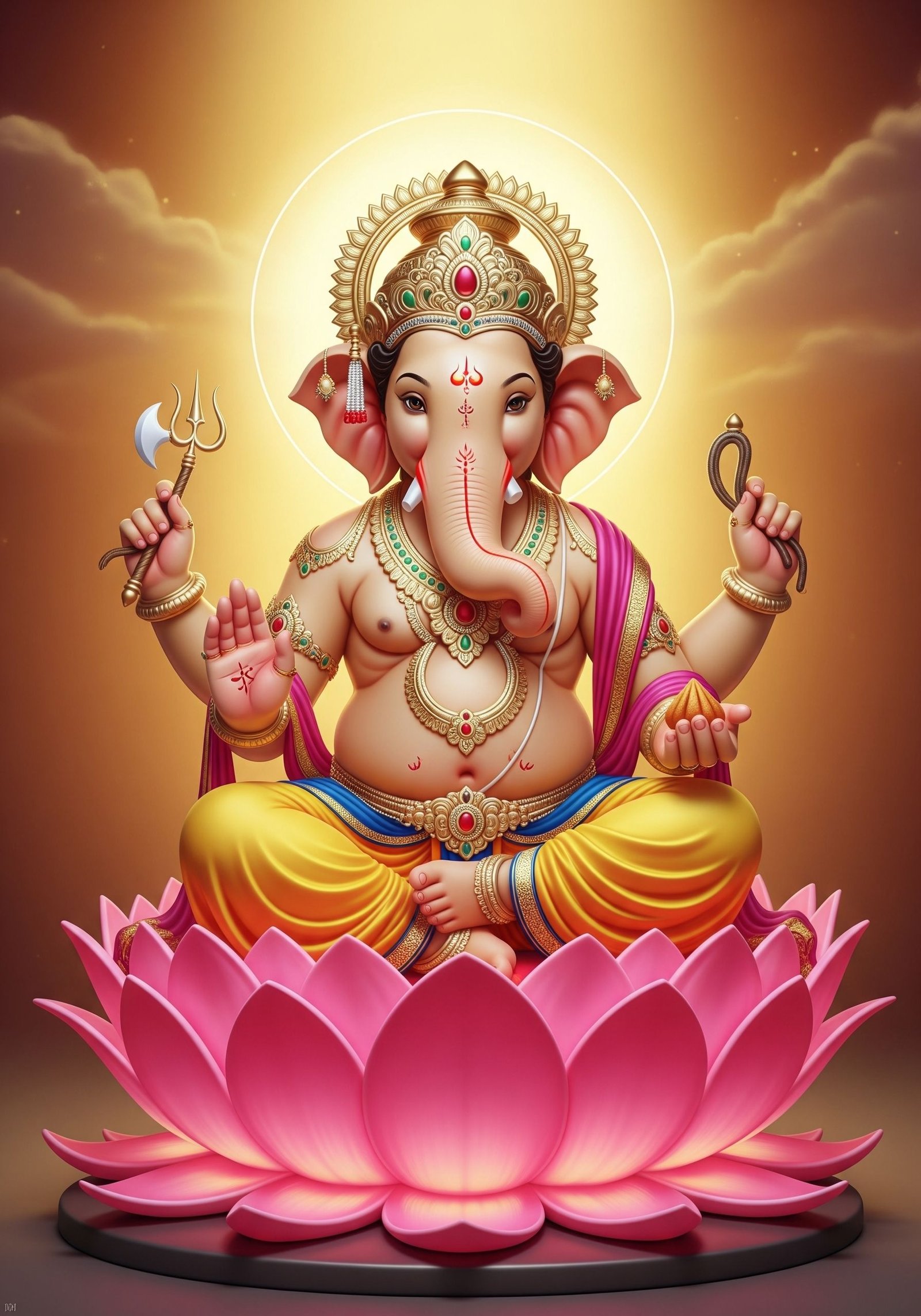 Lord Ganesha on Lotus – Divine Blessings Artwork