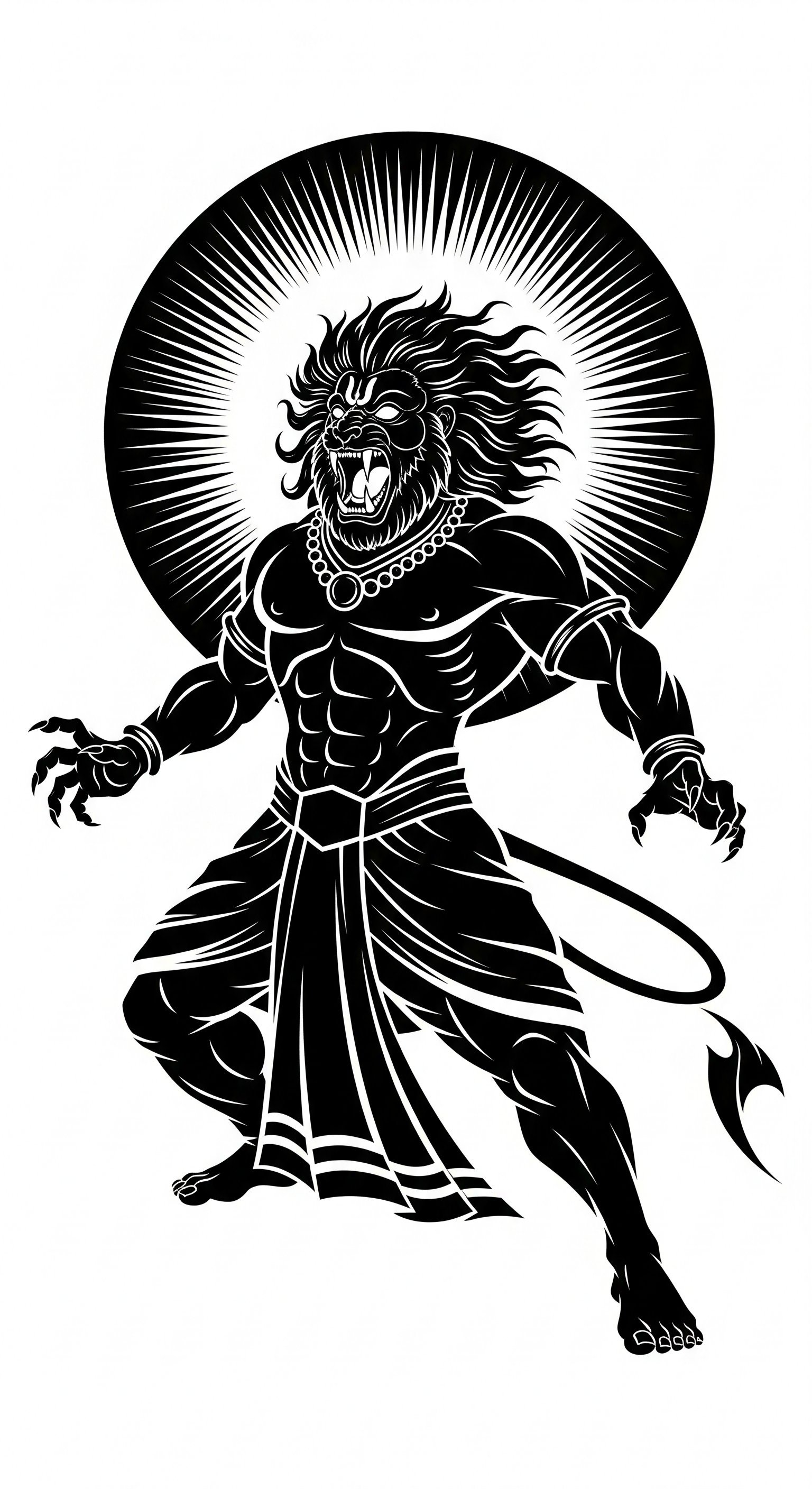 Fierce Lord Narasimha Black & White Divine Art