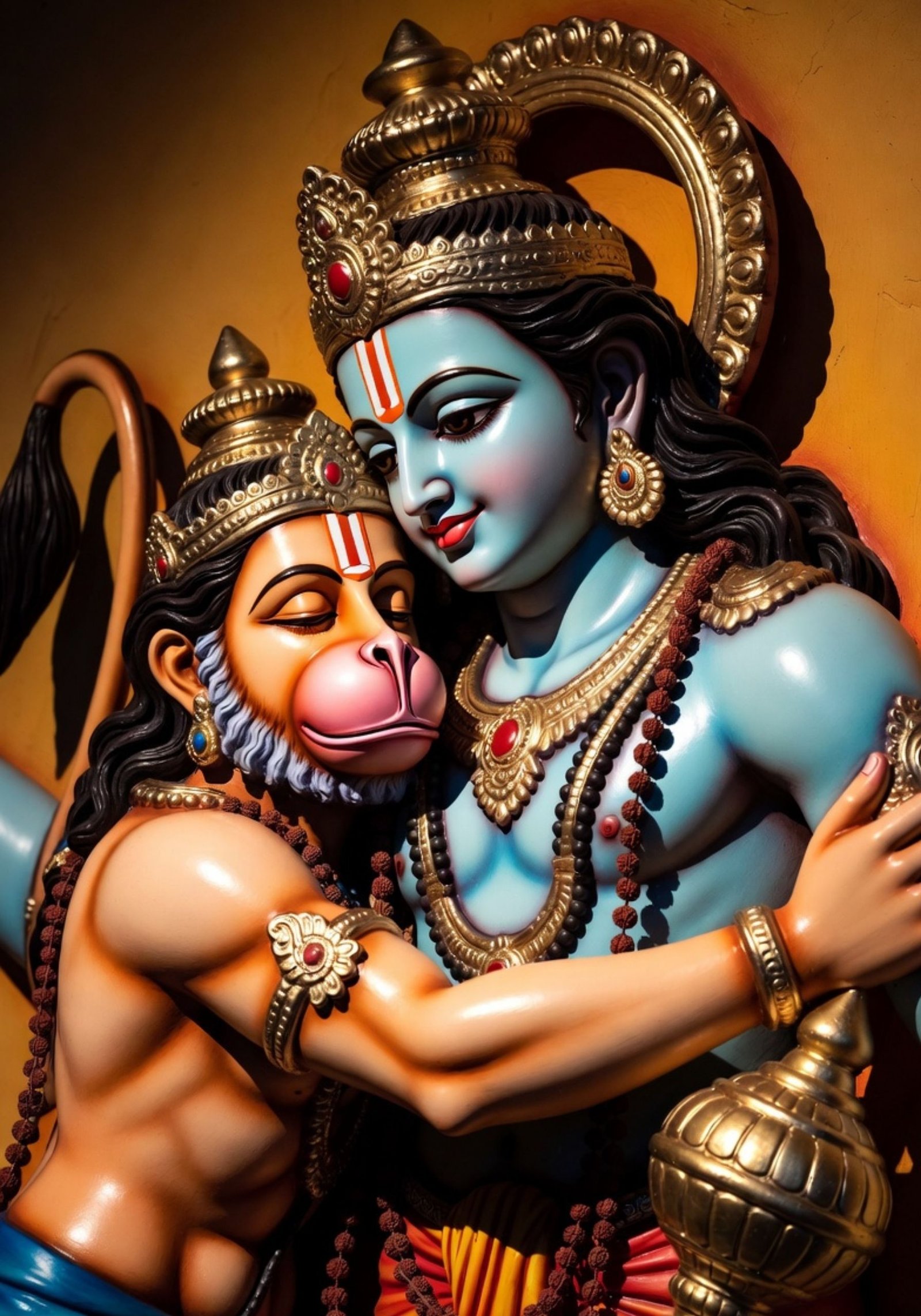 Lord Ram Embracing Hanuman in Eternal Divine Love 4K Wallpaper for iPhone & Android