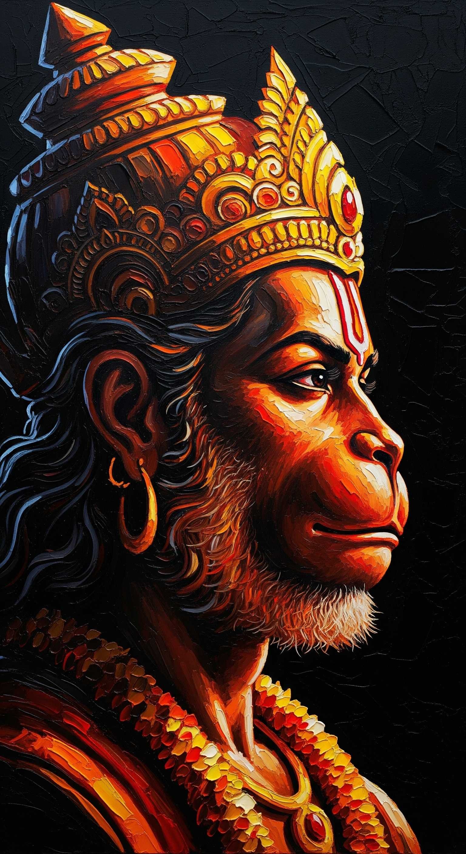 Fierce Lord Hanuman Side Profile with Divine Golden Crown