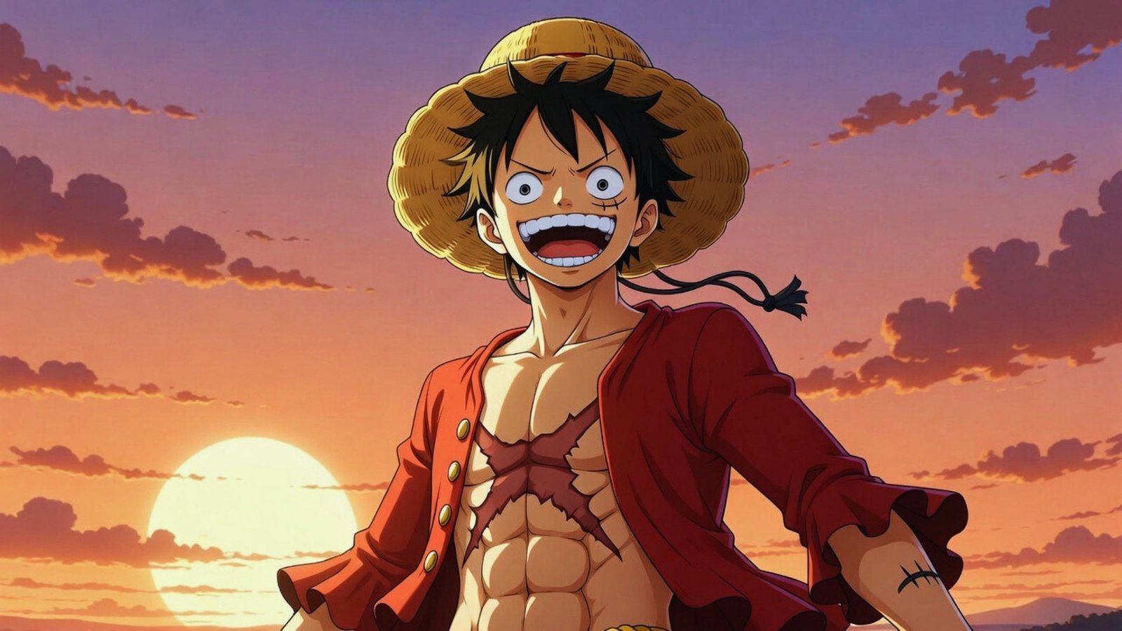 Anime Pirate Hero Smiling at Sunset