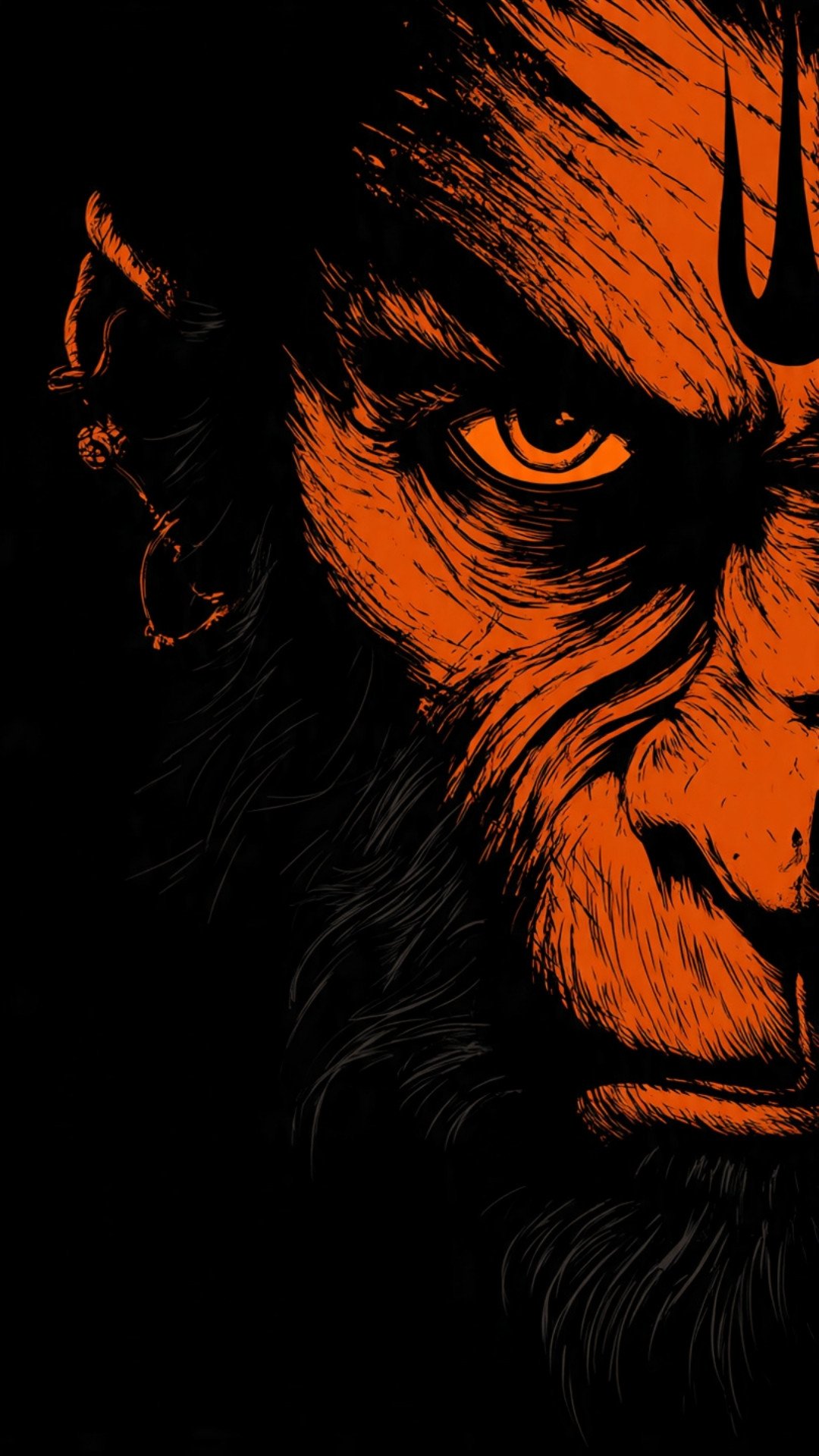 Fierce Lord Hanuman Dark Devotional Art Wallpaper 4K Wallpaper for iPhone & Android