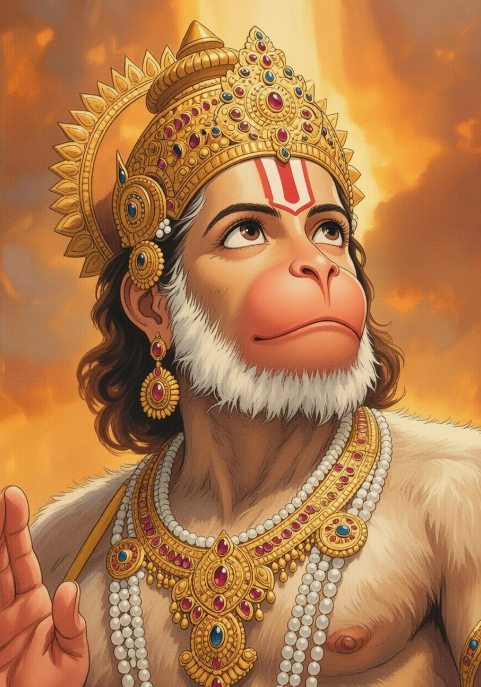 Hanuman Looking to the Sky with Divine Faith and Strength