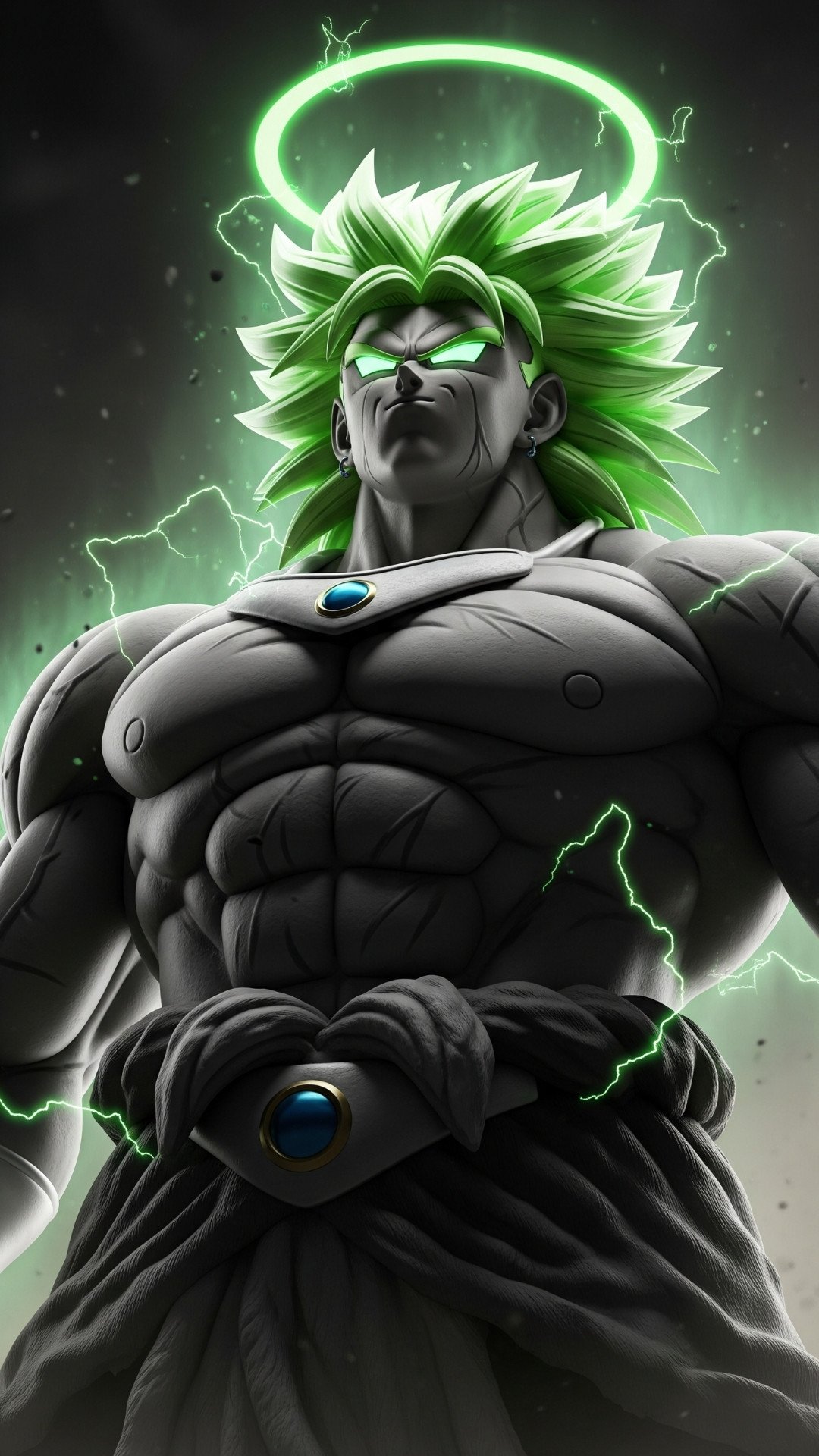 Legendary Green Aura Warrior with Thunder Energy