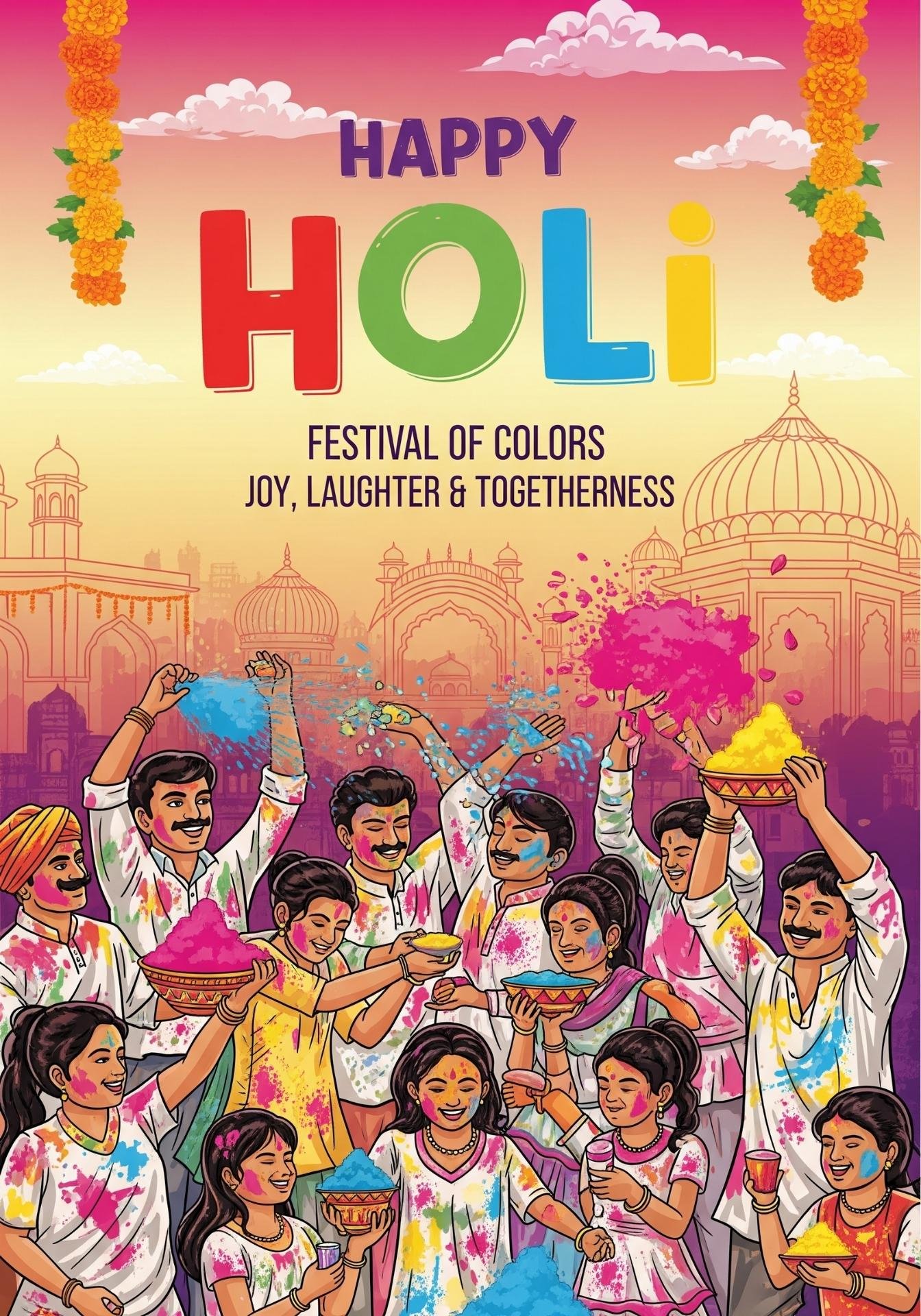 Happy Holi Celebration Poster with Festival of Colors Theme
