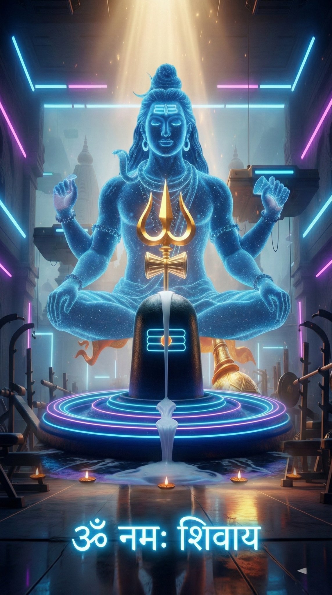 Futuristic Lord Shiva Neon Art with Om Namah Shivaya 4K Wallpaper for iPhone & Android