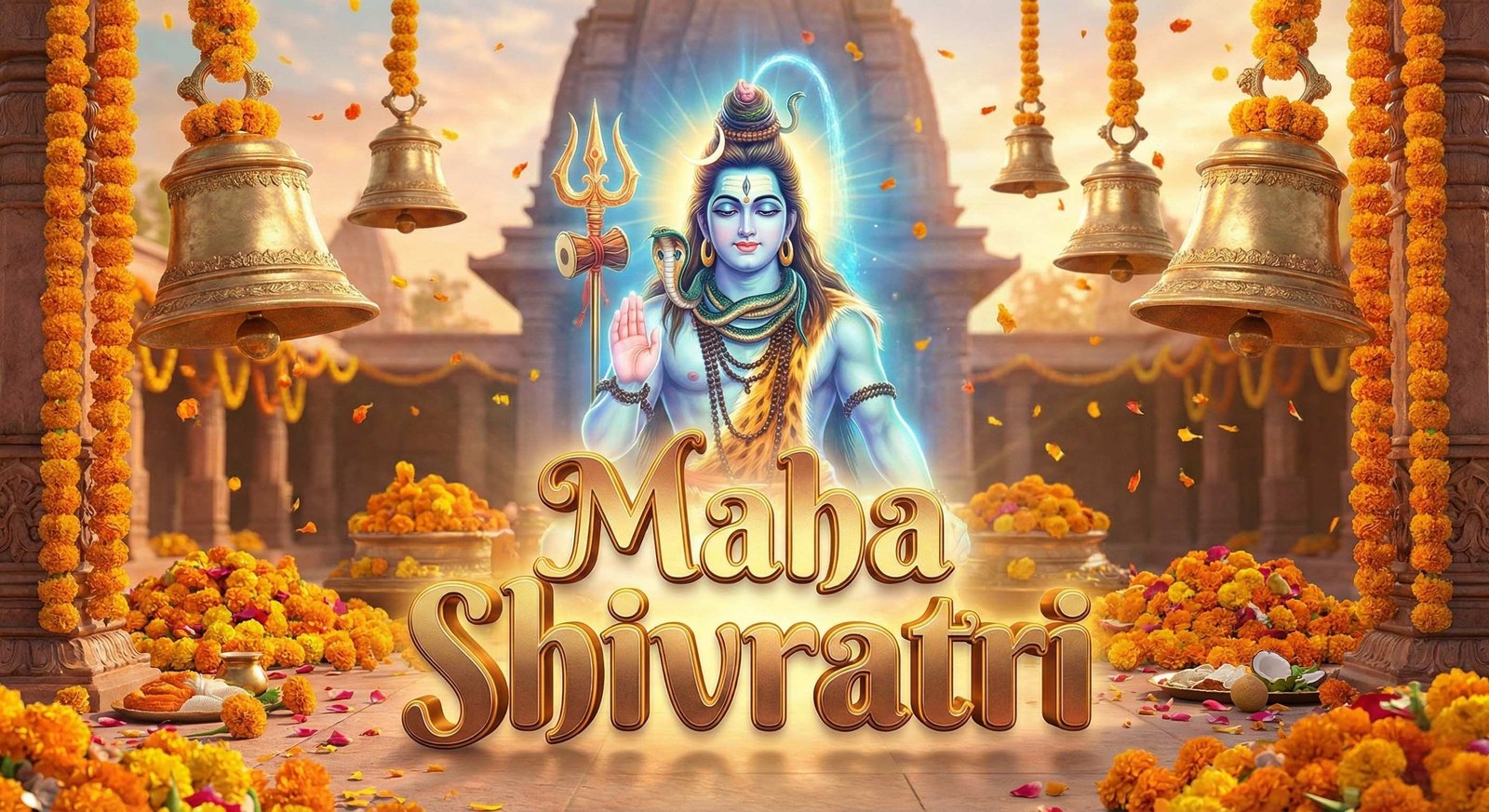Maha Shivratri Celebration Banner with Lord Shiva Blessings 4K Wallpaper for iPhone & Android