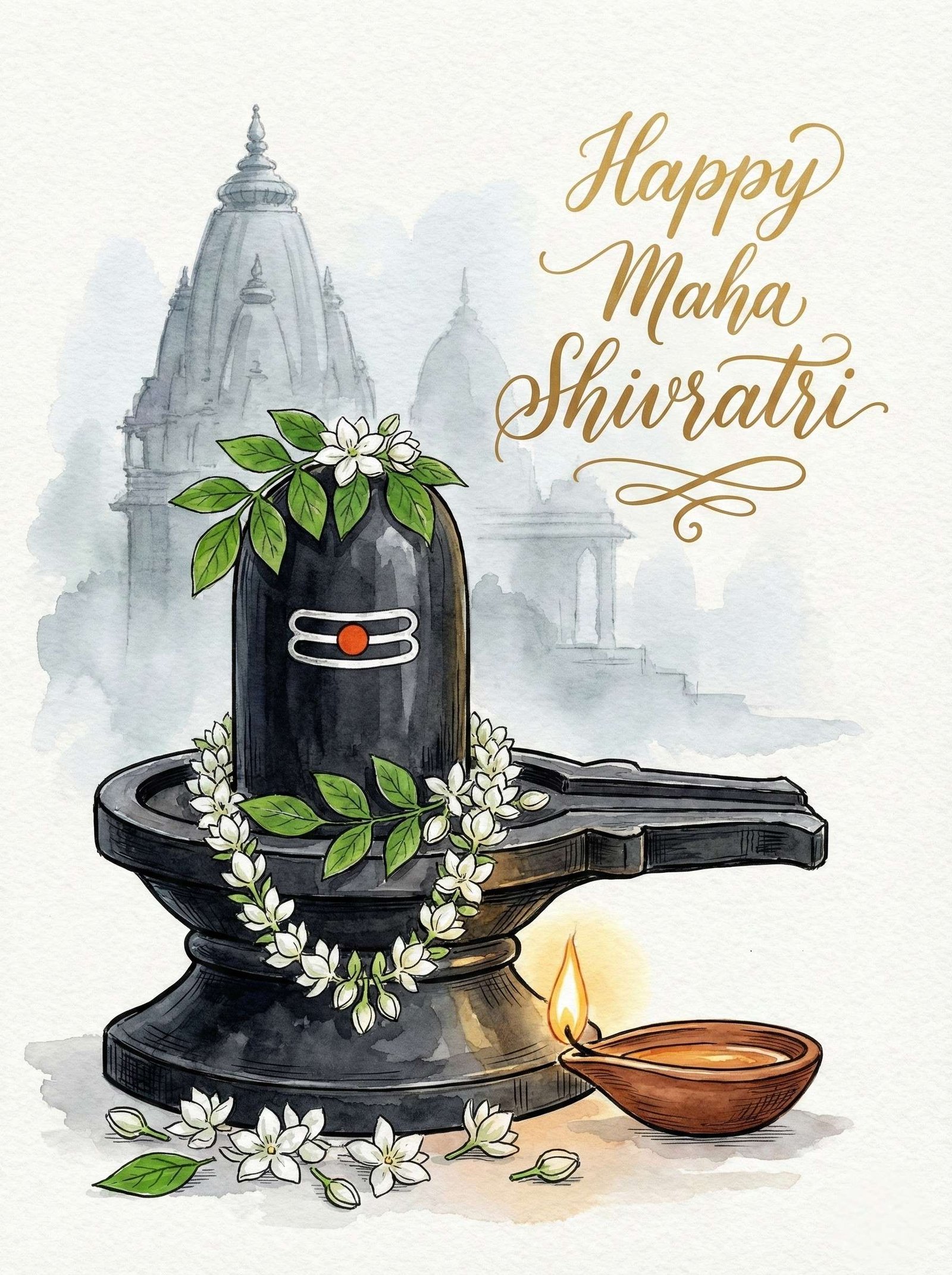 Happy Maha Shivratri Shivling Art with Temple Background