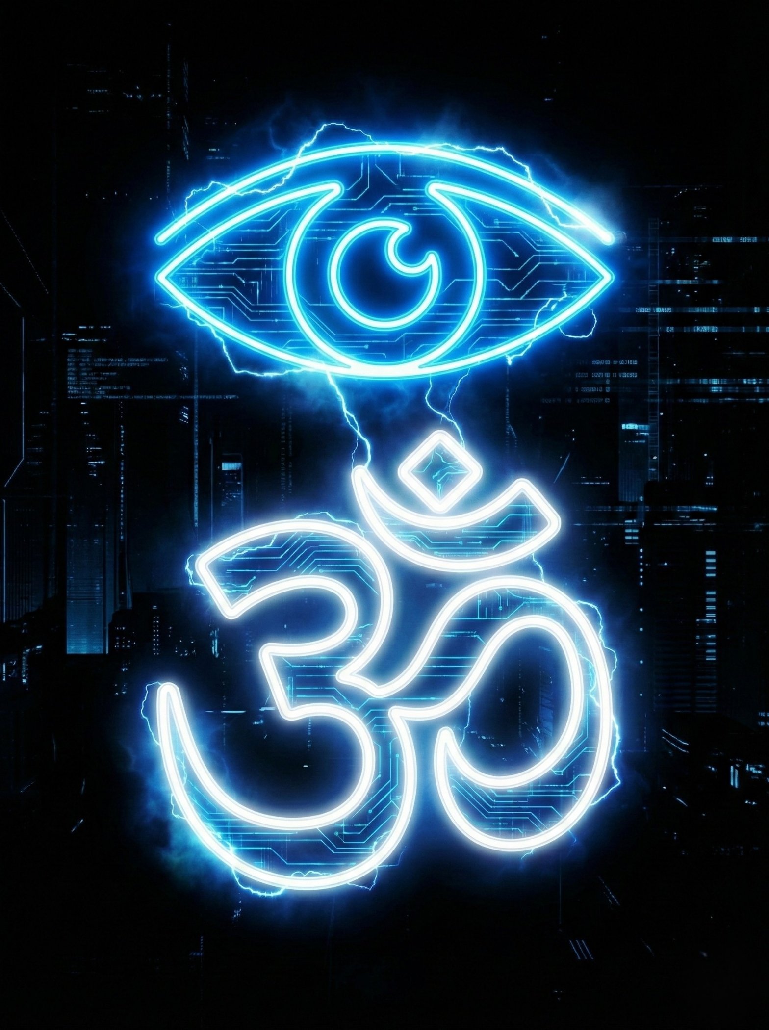 Neon Om Symbol with Third Eye Digital Art