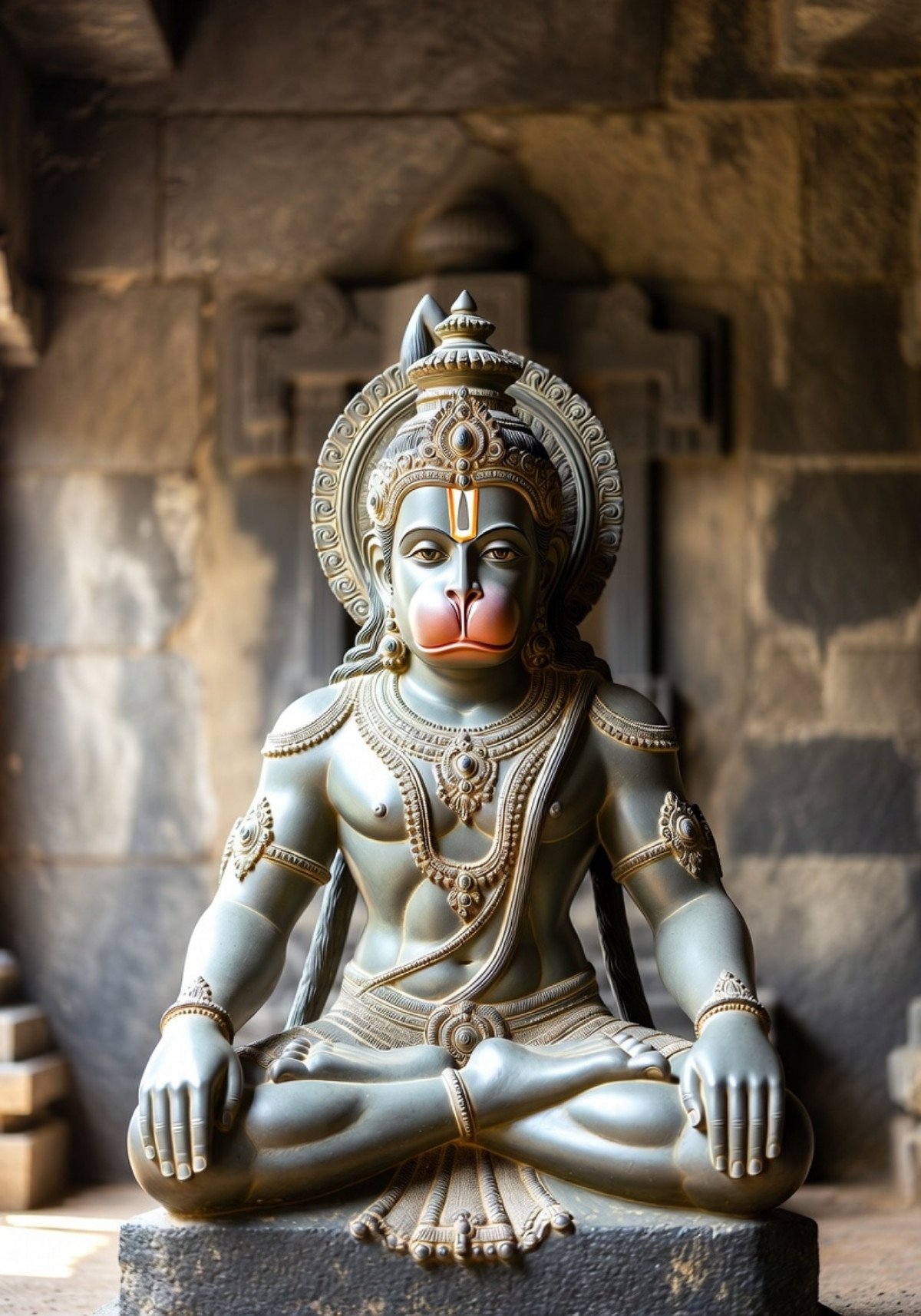 Serene Hanuman Murti in Ancient Temple