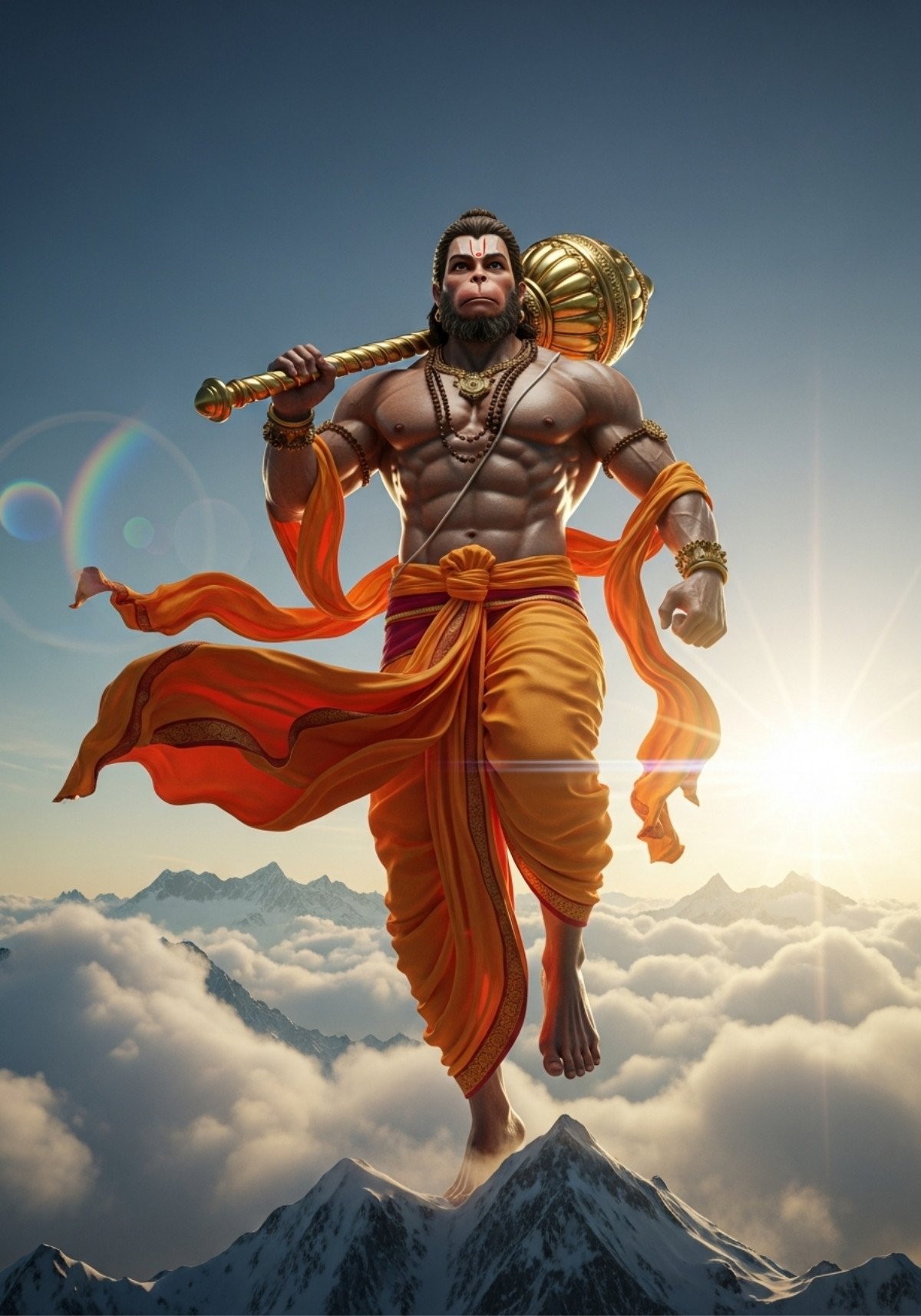 Mighty Hanuman Over Himalayas at Sunrise