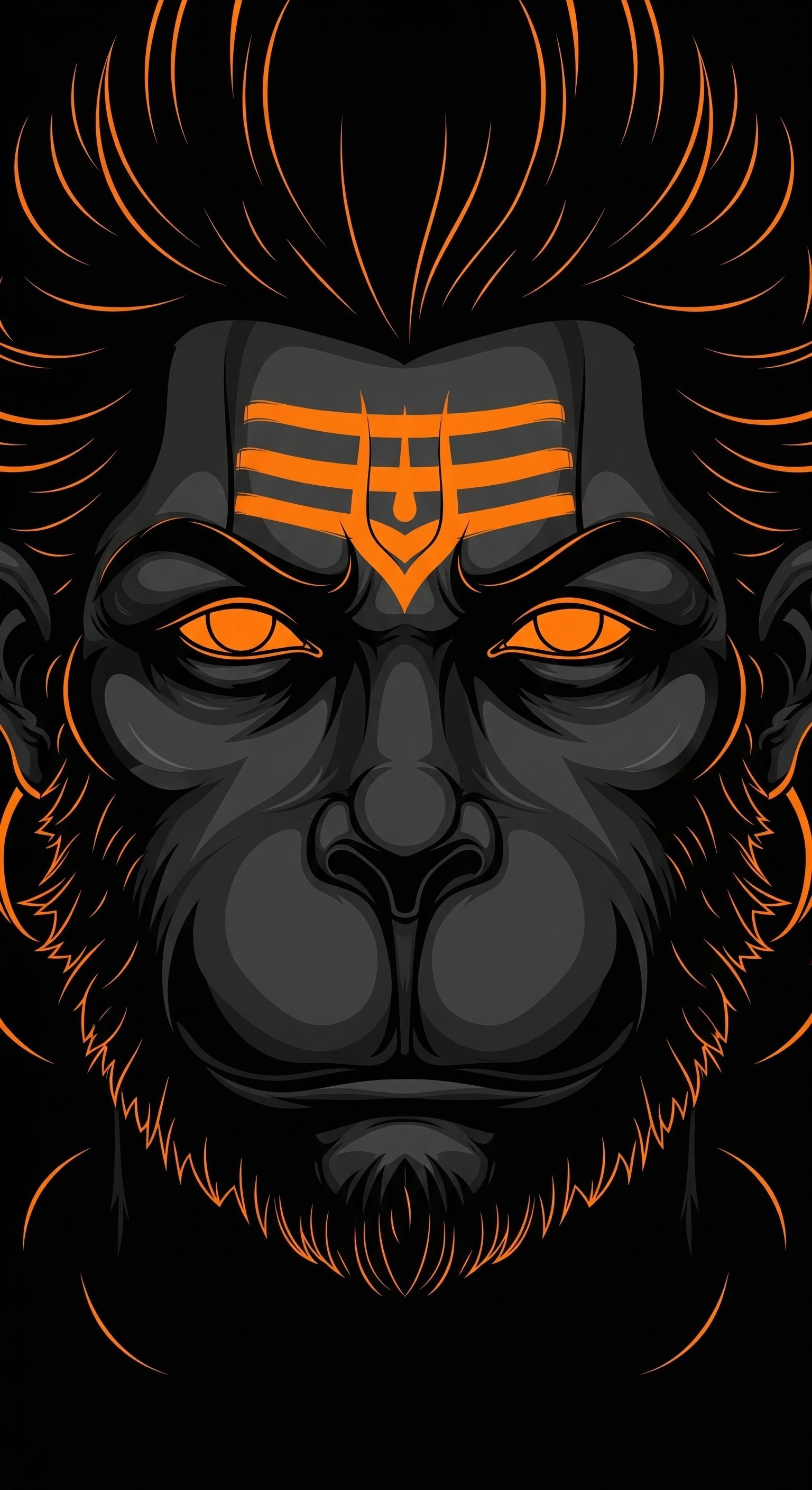 Minimalist Hanuman Face with Glowing Orange Eyes