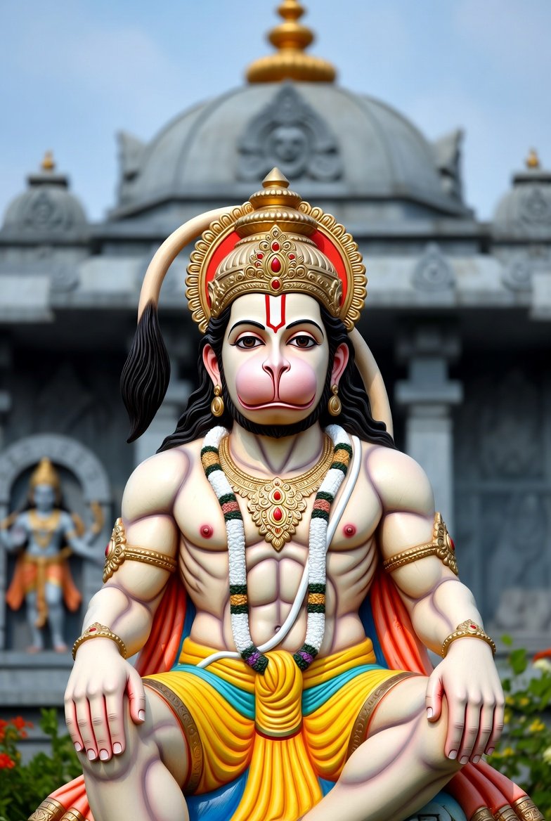 Shri Hanuman Idol in Temple Courtyard 4K Wallpaper for iPhone & Android