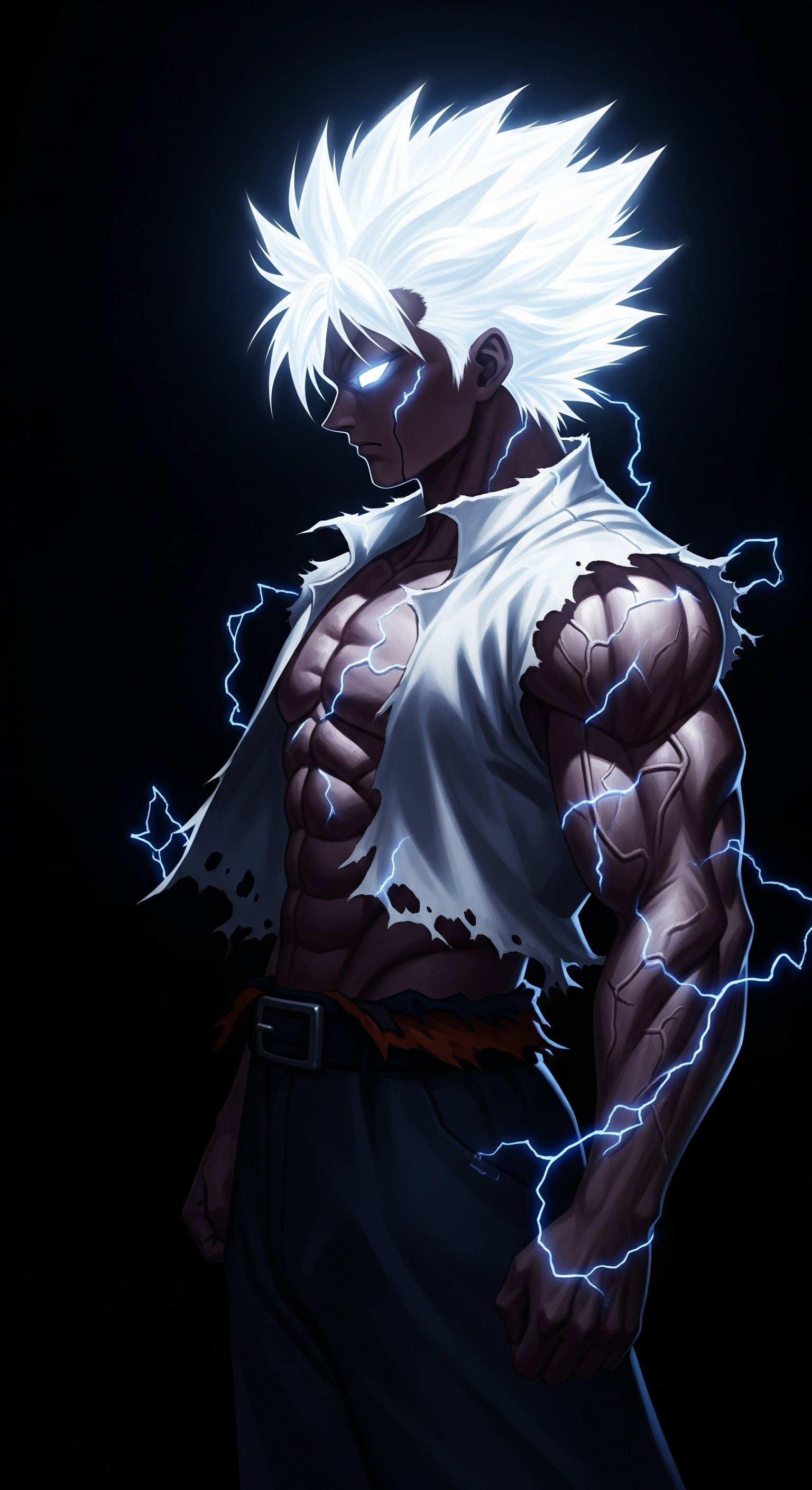 Electric Anime Warrior with White Hair Power