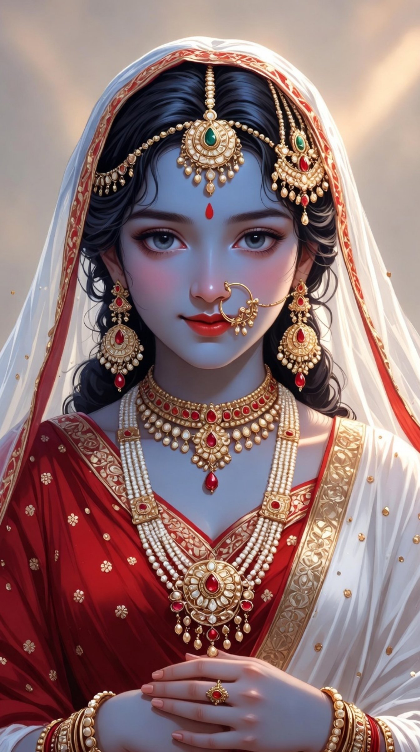Divine Radha Portrait in Traditional Bridal Elegance 4K Wallpaper for iPhone & Android