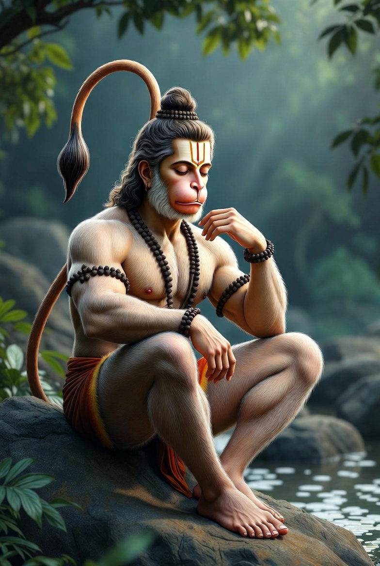 Peaceful Lord Hanuman in Forest Meditation