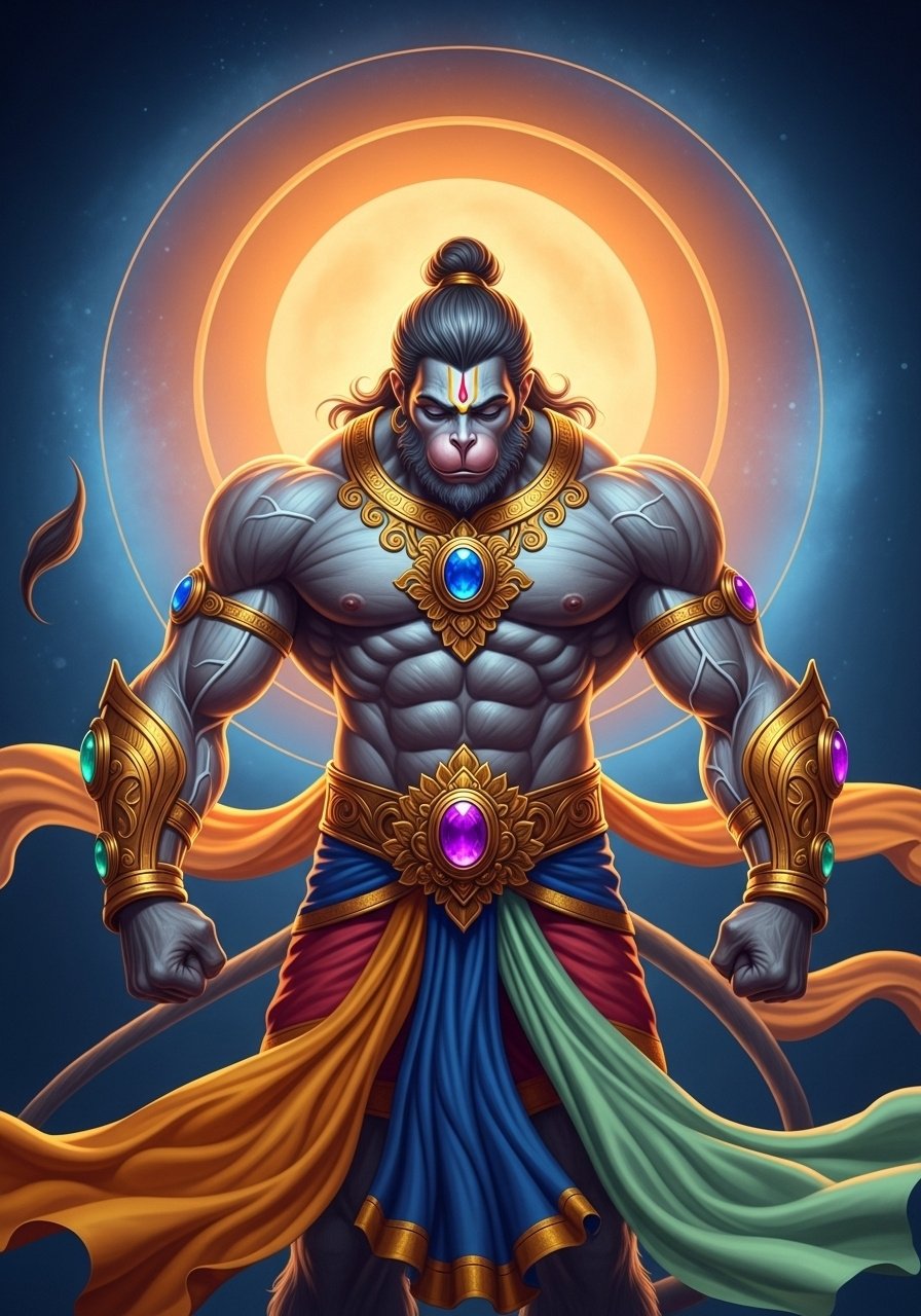 Powerful Lord Hanuman with Divine Golden Halo 4K Wallpaper for iPhone & Android