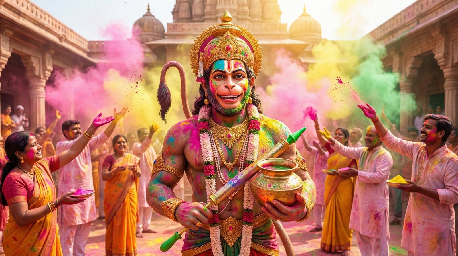 Hanuman Holi Celebration Colorful HD Wallpaper