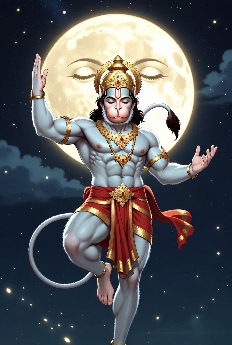 Divine Hanuman Ji in Moonlight HD Wallpaper