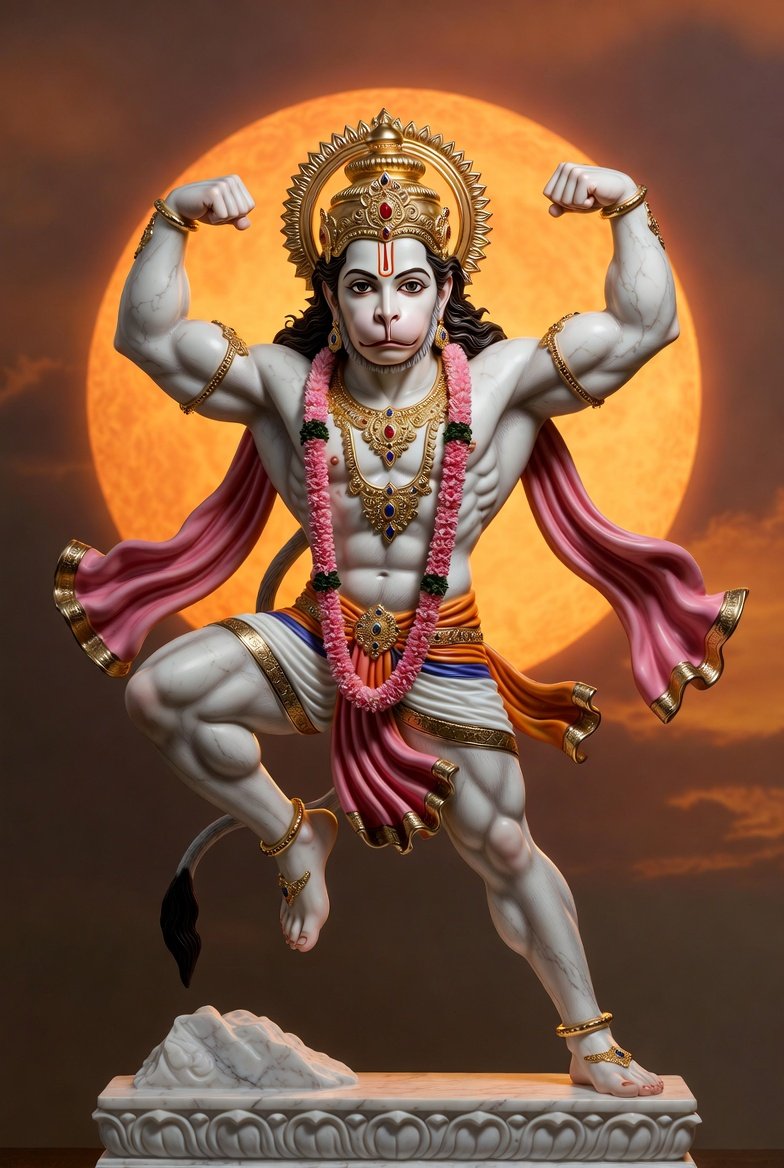 Powerful Hanuman Statue with Full Moon Glow 4K Wallpaper for iPhone & Android