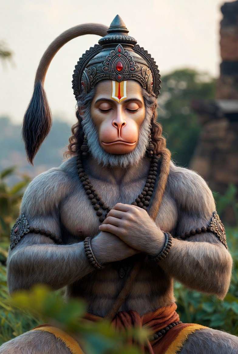 Peaceful Hanuman Meditation Wallpaper 4K Wallpaper for iPhone & Android