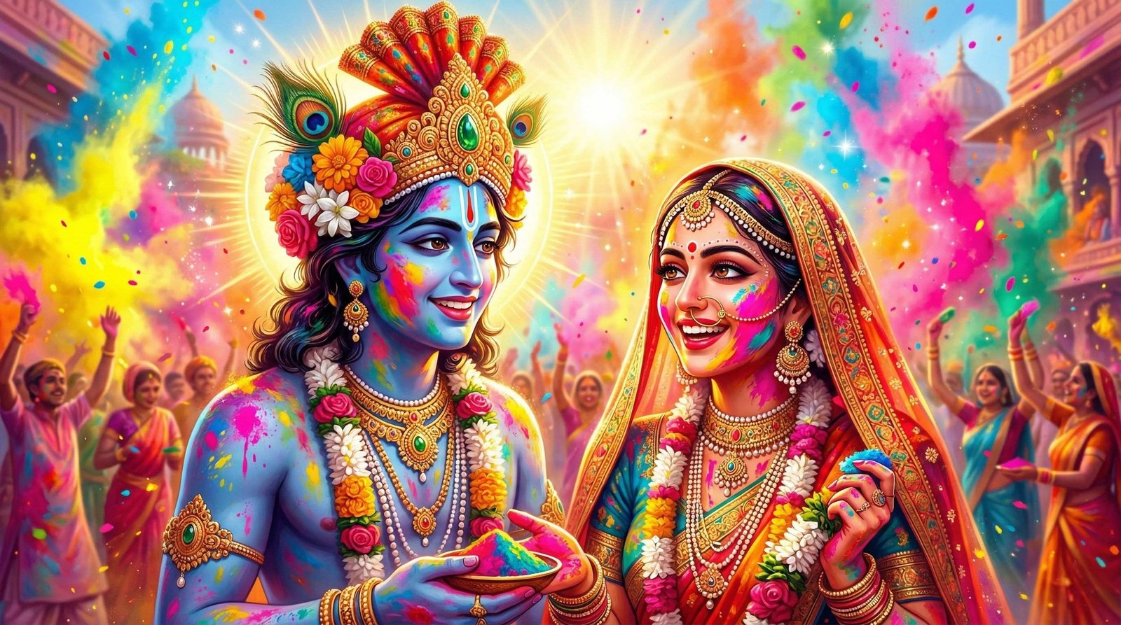 Radha Krishna Holi Celebration Divine Wallpaper 4K Wallpaper for iPhone & Android