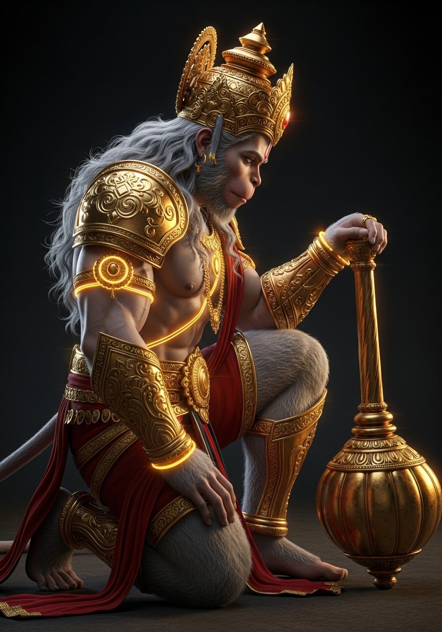 Golden Warrior Hanuman with Gada Wallpaper 4K Wallpaper for iPhone & Android