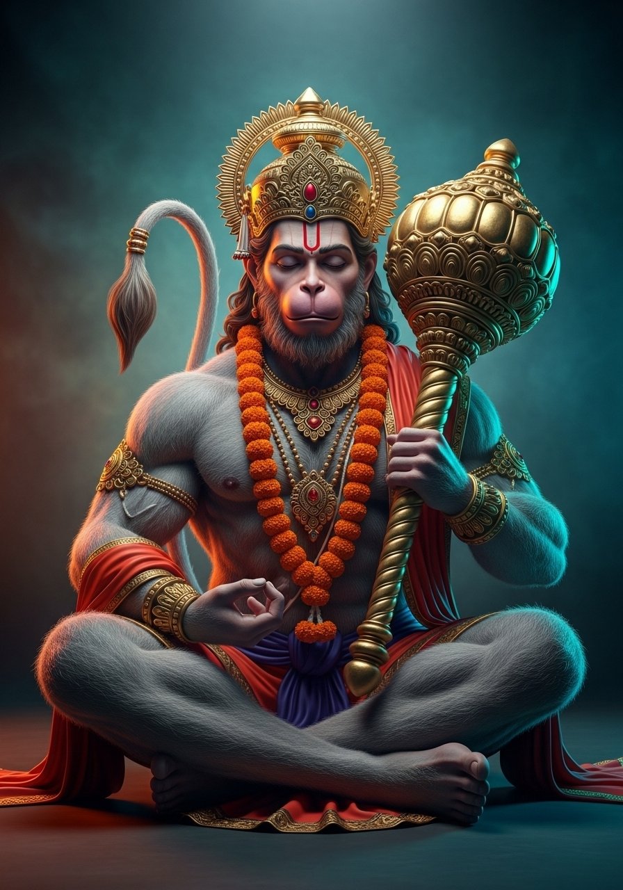 Peaceful Meditating Lord Hanuman 3D Spiritual Wallpaper 4K Wallpaper for iPhone & Android