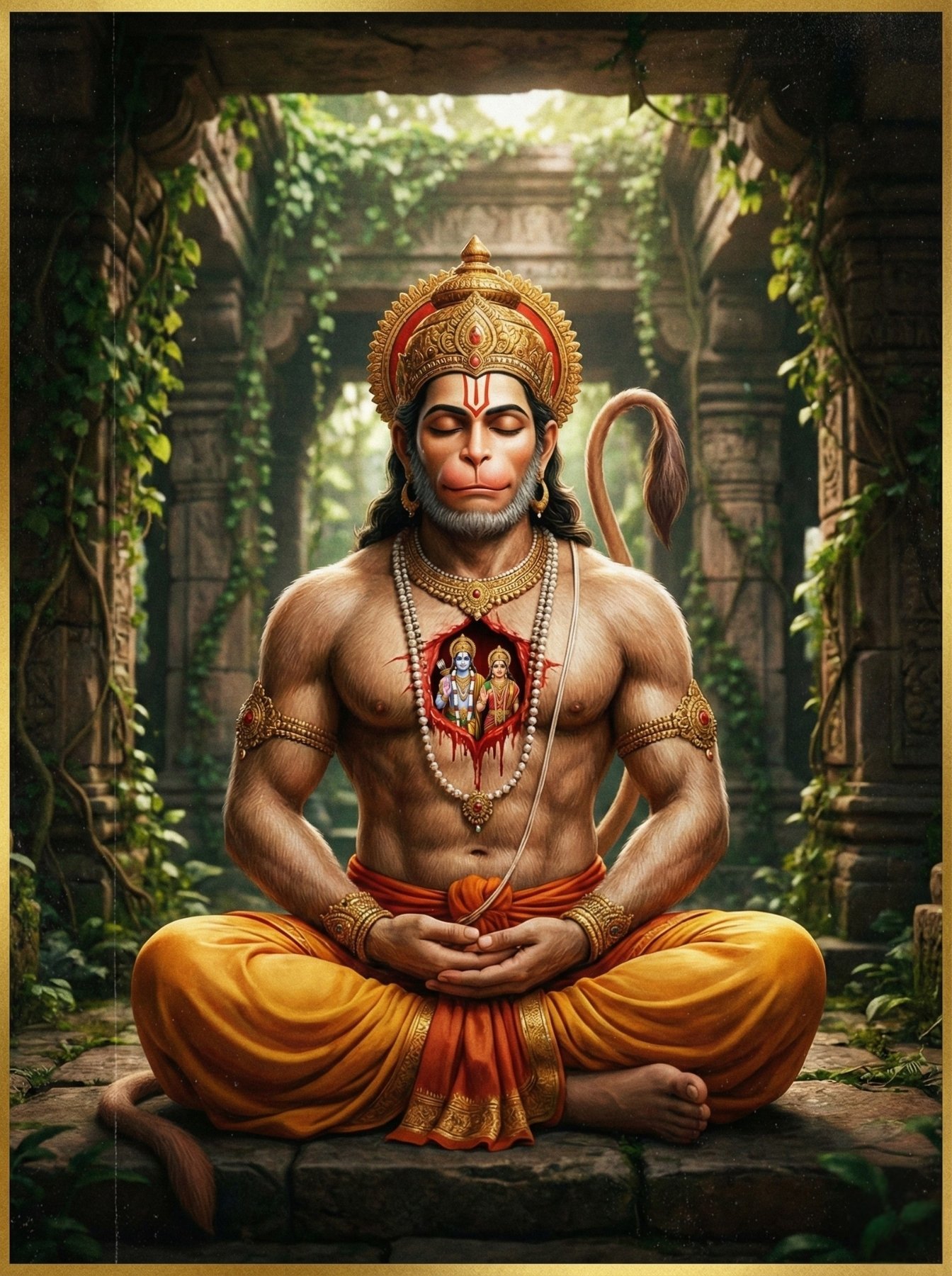 Meditating Lord Hanuman Ram Darshan Devotional Wallpaper