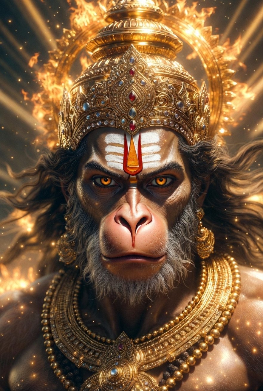 Divine Lord Hanuman Golden Warrior HD Wallpaper 4K Wallpaper for iPhone & Android