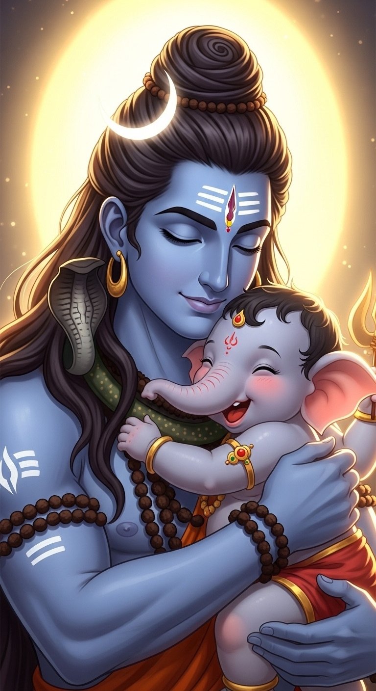 Shiva and Baby Ganesha Cute Divine Love HD Wallpaper 4K Wallpaper for iPhone & Android