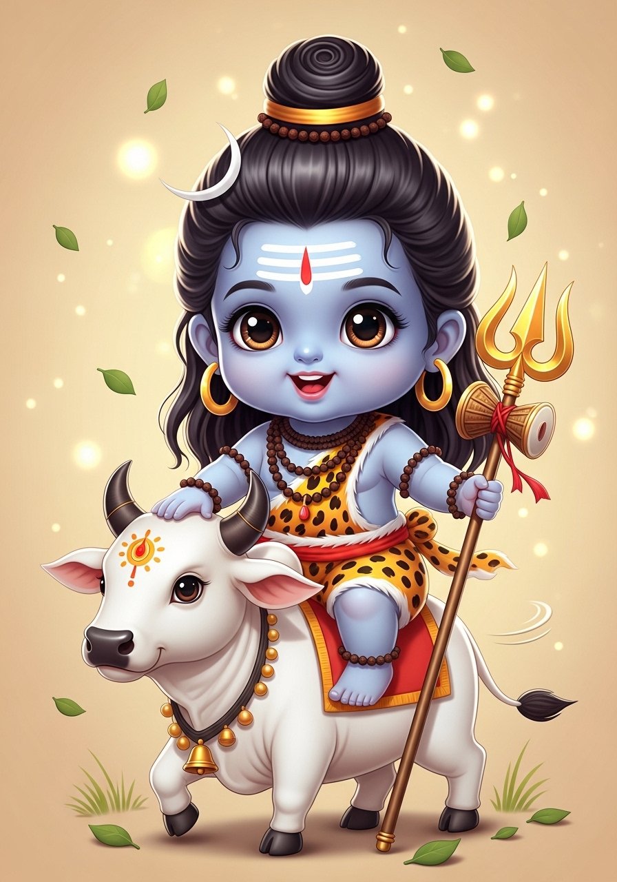 Cute Baby Shiva with Nandi Cartoon HD Wallpaper
