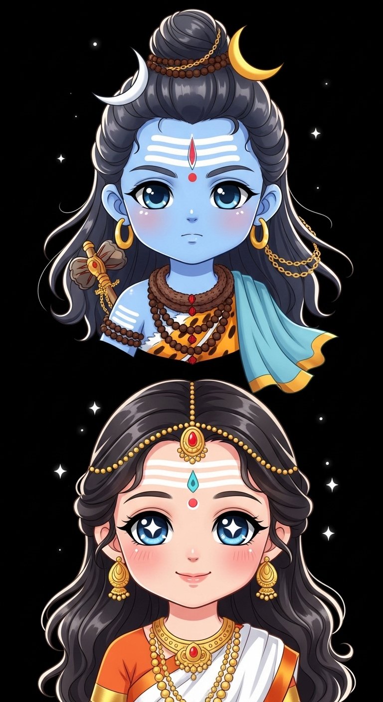 Shiv Parvati Cute Anime Divine Love HD Wallpaper 4K Wallpaper for iPhone & Android