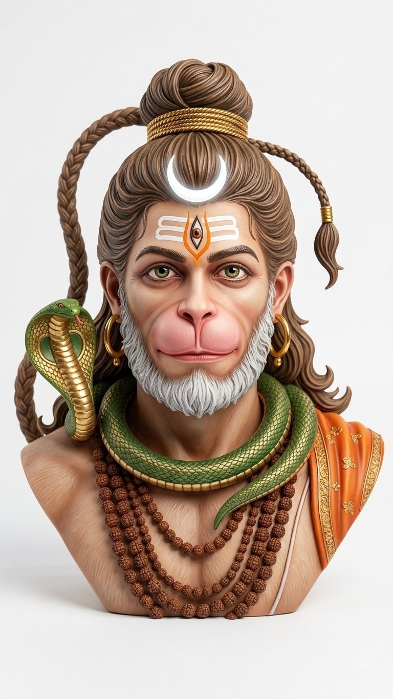 Hanuman Shiva Inspired Bust 3D Devotional Wallpaper