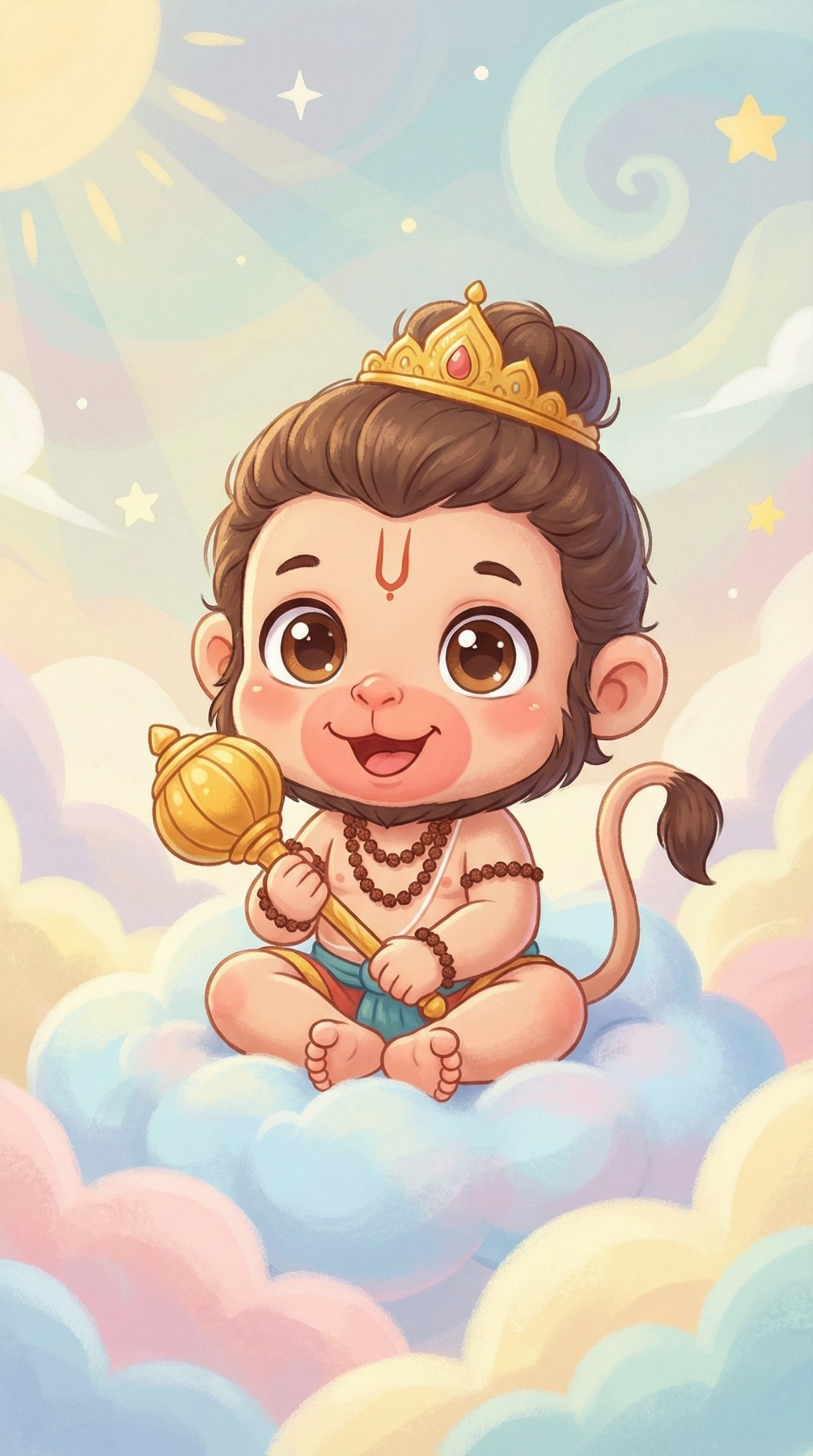 Cute Baby Hanuman Cartoon Cloud HD Wallpaper