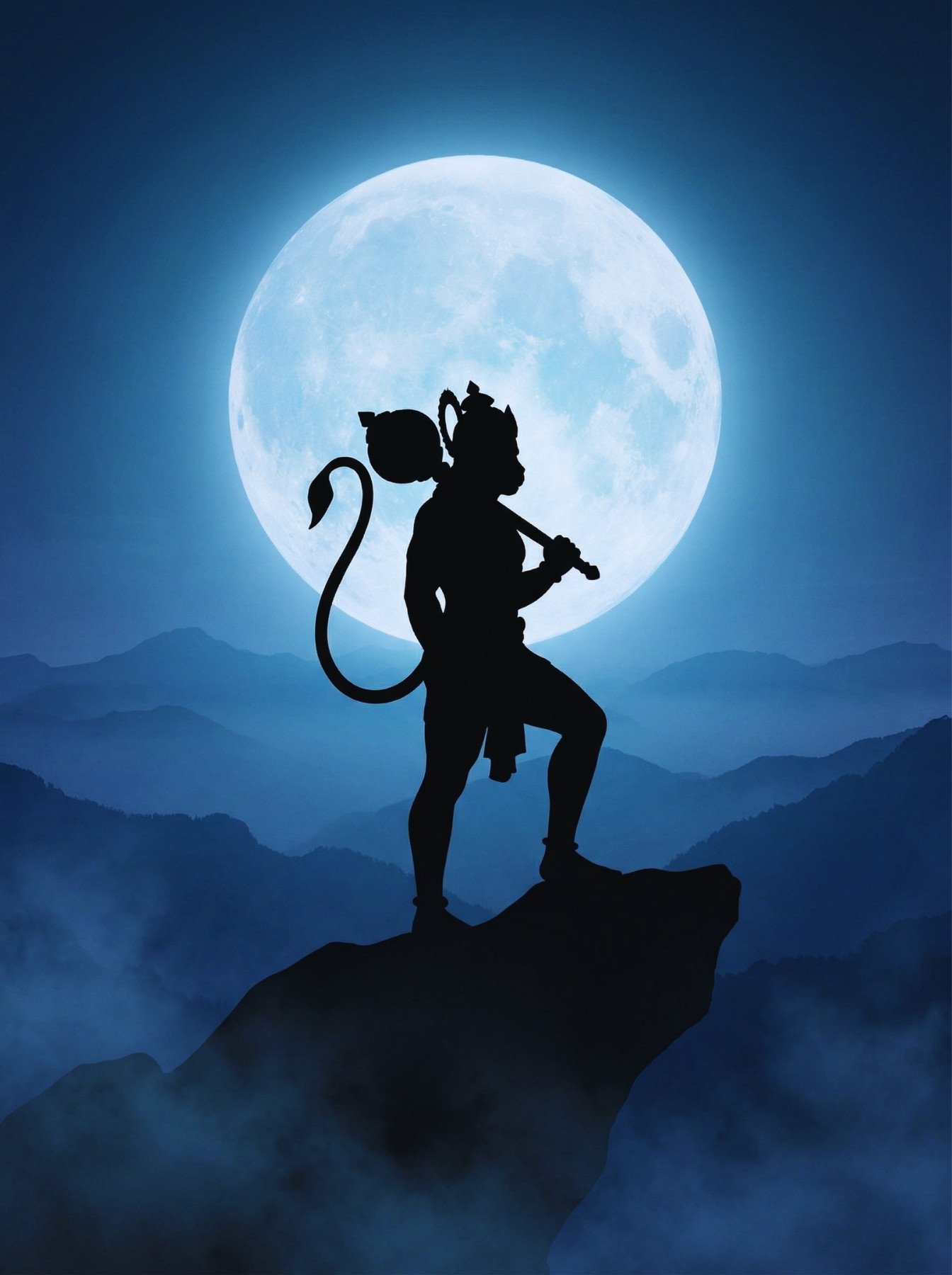 Hanuman Moonlight Silhouette Mountain HD Wallpaper