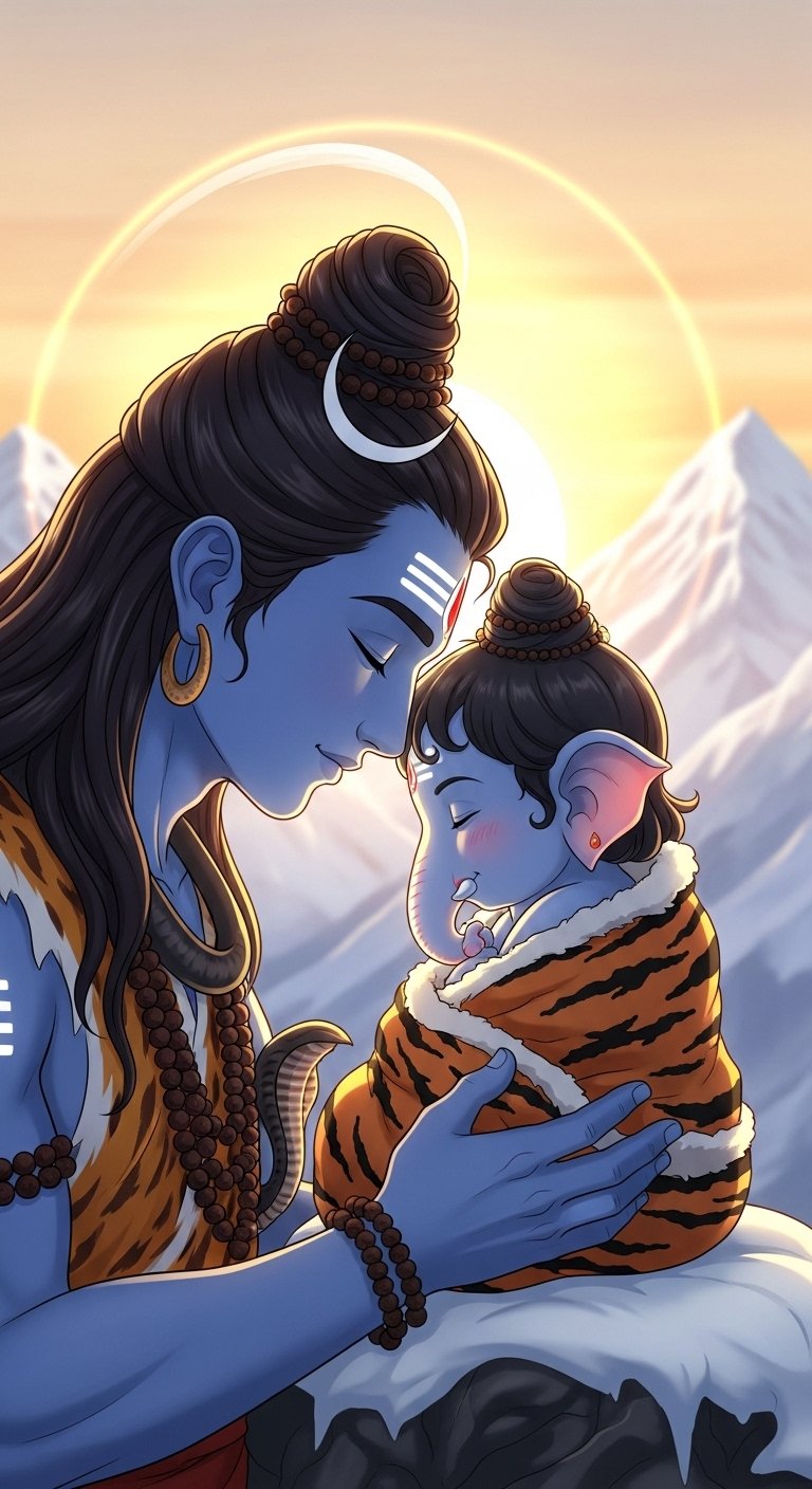Mahadev with Baby Ganesha Divine Love HD Wallpaper