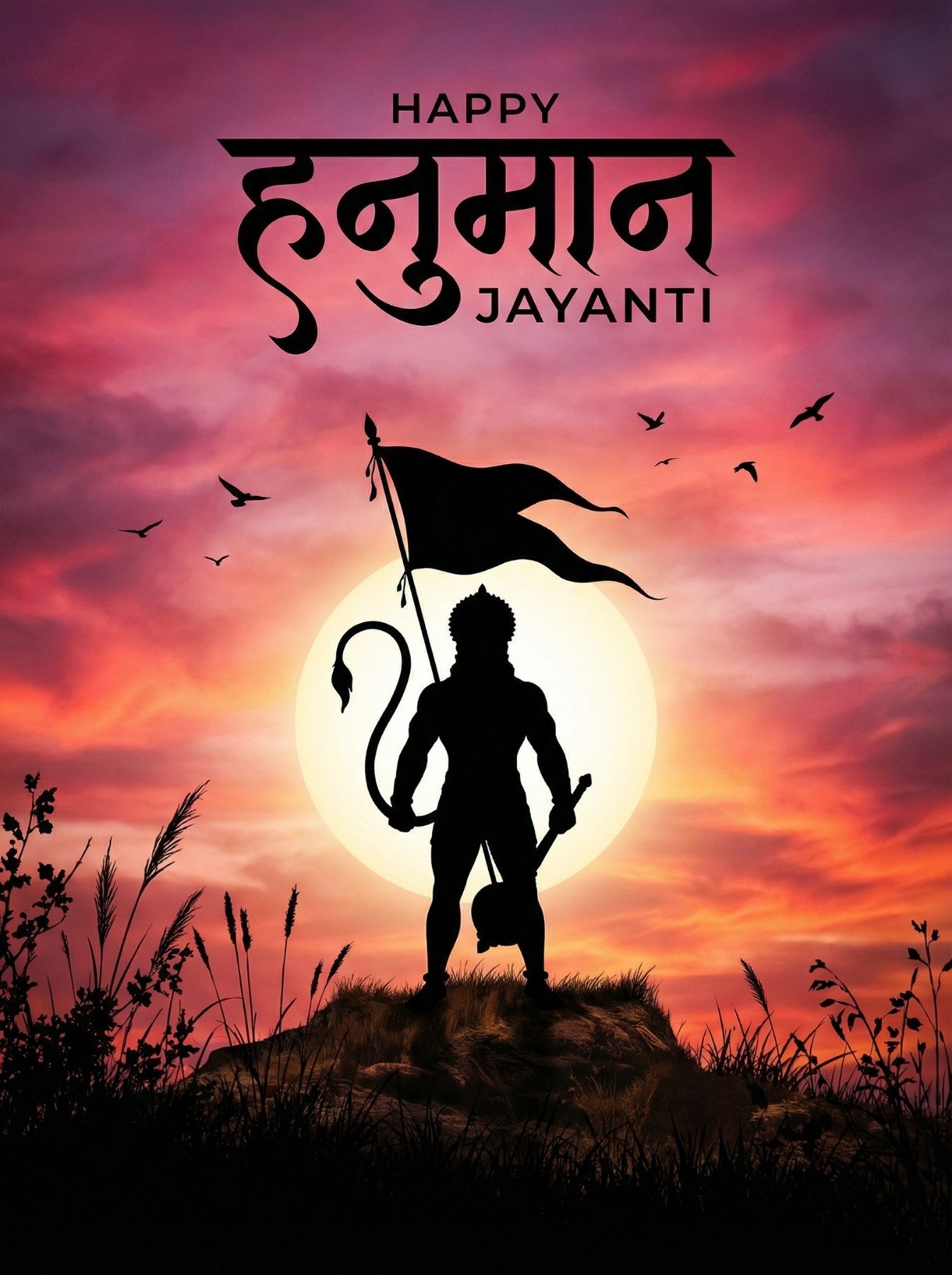 Hanuman Jayanti Sunset Flag Silhouette HD Wallpaper