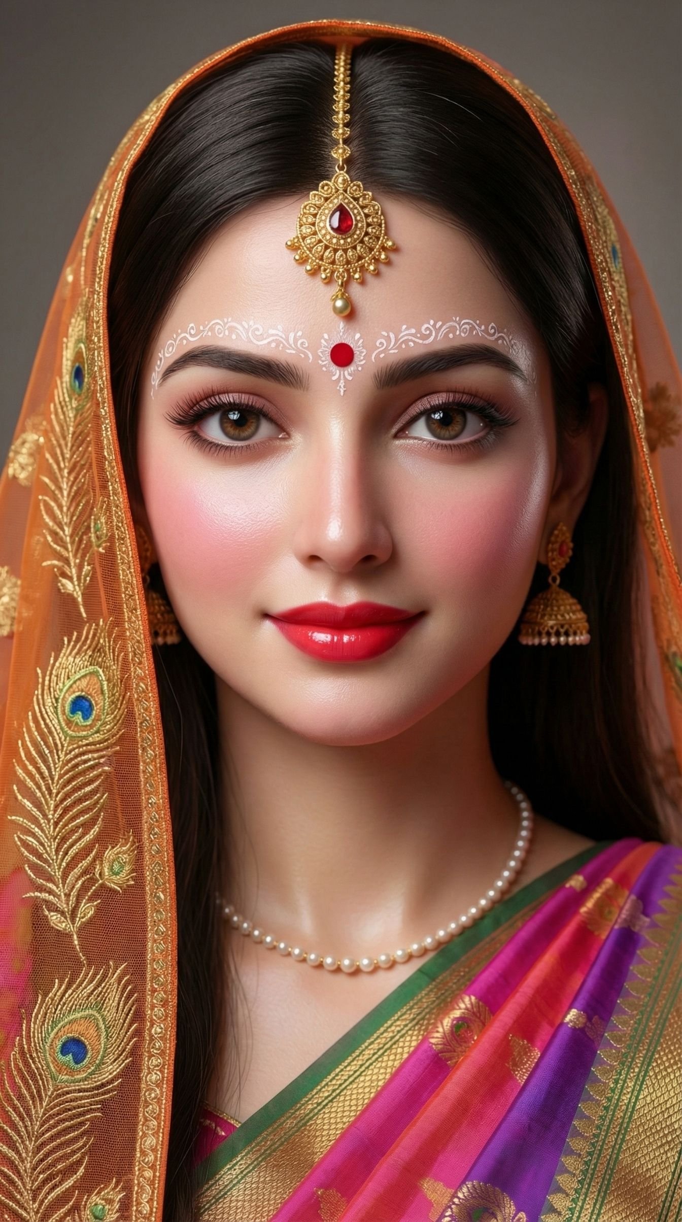 Beautiful Indian Bridal Woman Traditional Saree HD Portrait