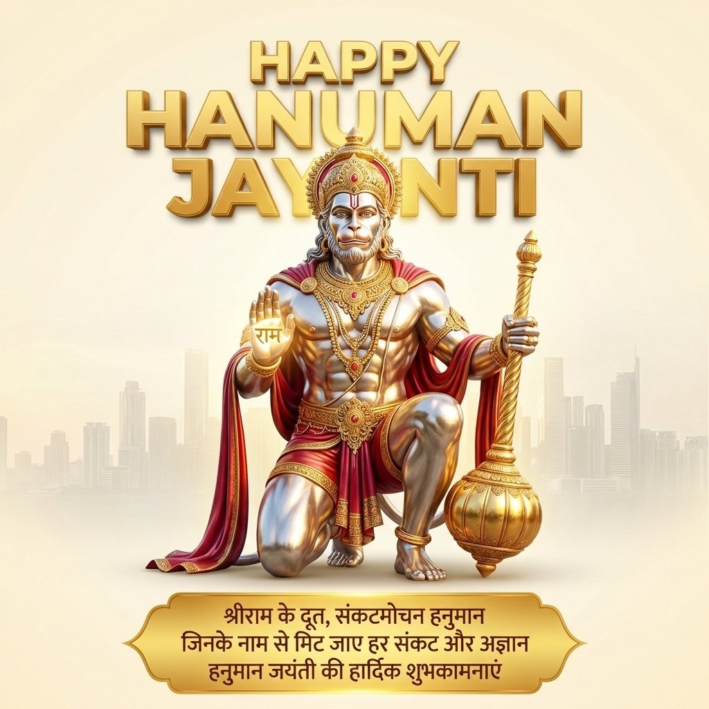 Golden 3D Hanuman Jayanti Blessing HD Devotional Poster