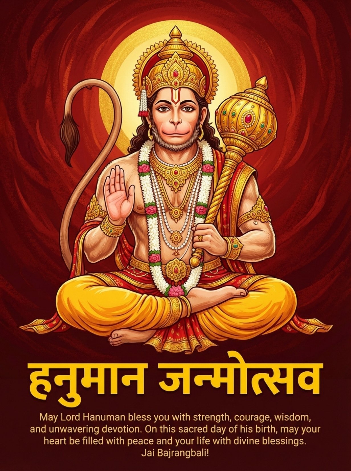 Hanuman Janmotsav Traditional Blessing Red HD Poster