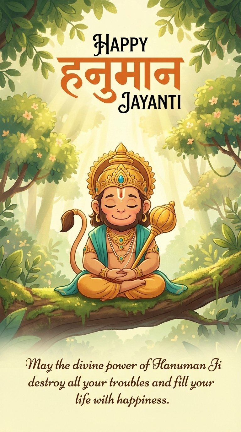 Cute Baby Hanuman Jayanti Cartoon Forest HD Wallpaper
