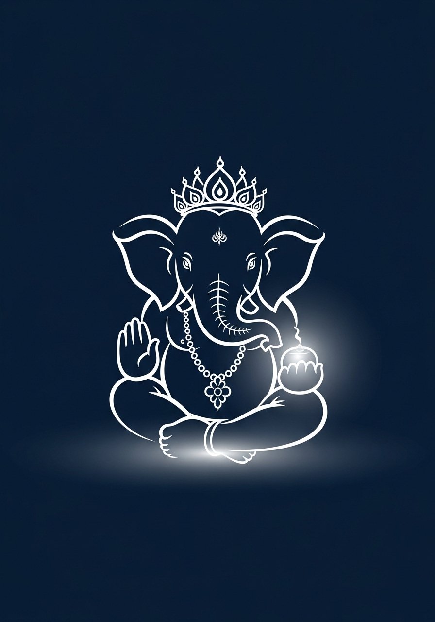 Minimal Lord Ganesha Line Art Blue Background HD Wallpaper