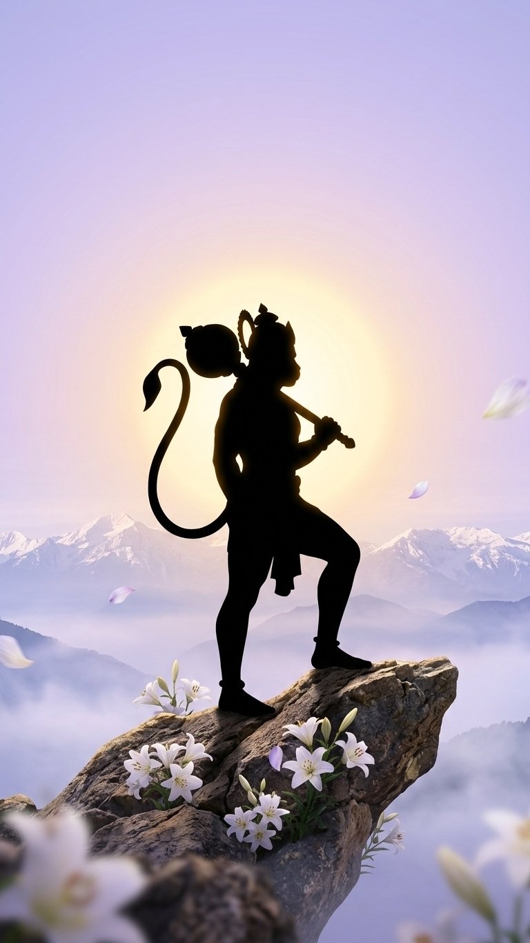 Hanuman Silhouette Mountain Sunrise HD Devotional Wallpaper