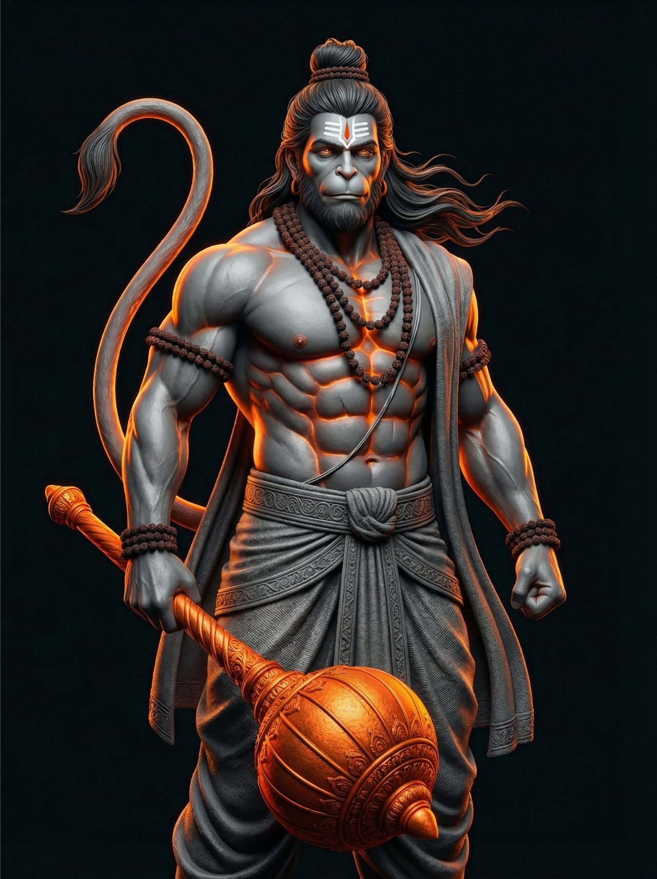 Powerful Hanuman Warrior 3D Gada HD Devotional Wallpaper