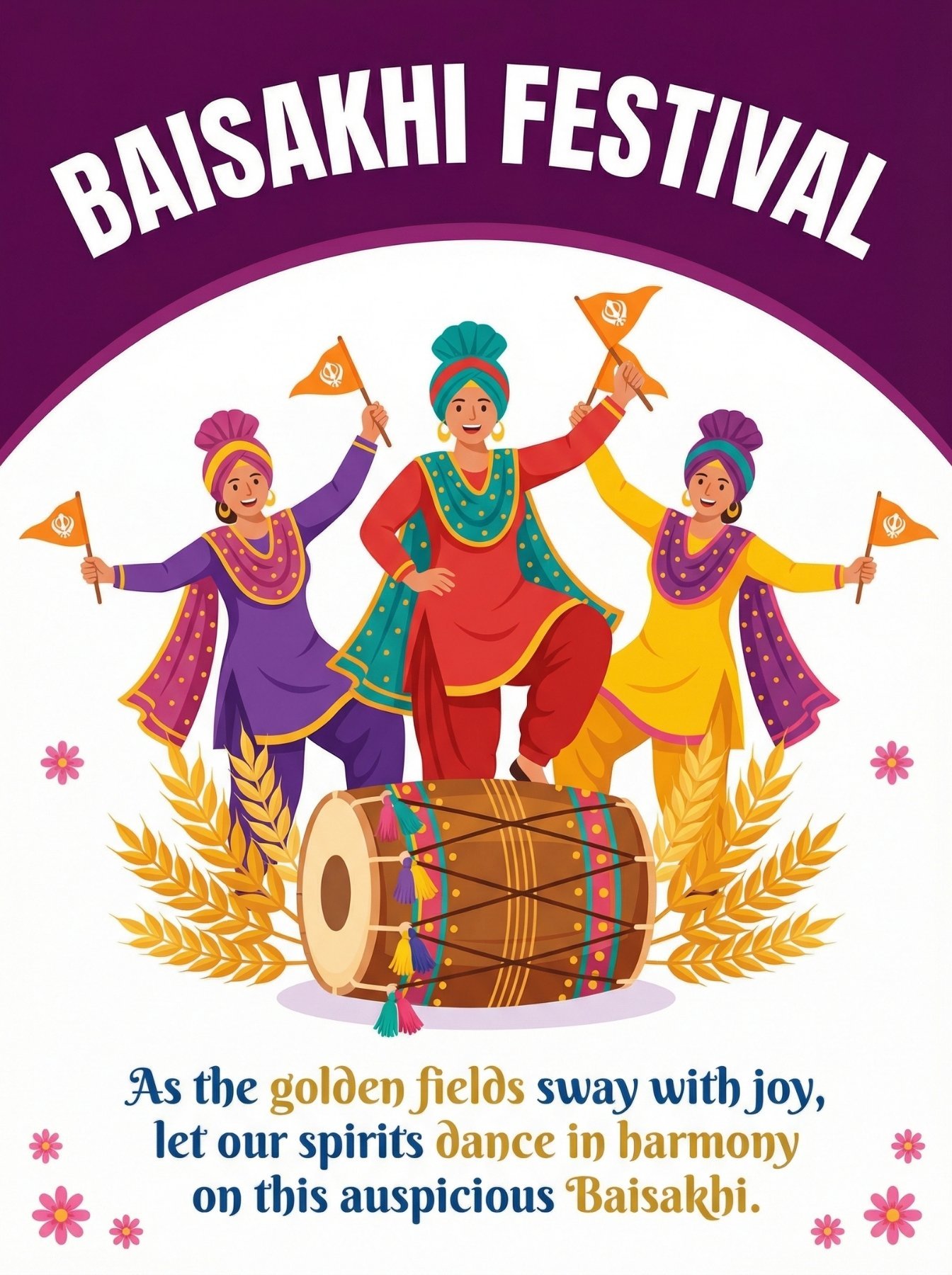 Baisakhi Festival Punjabi Dance with Dhol Illustration