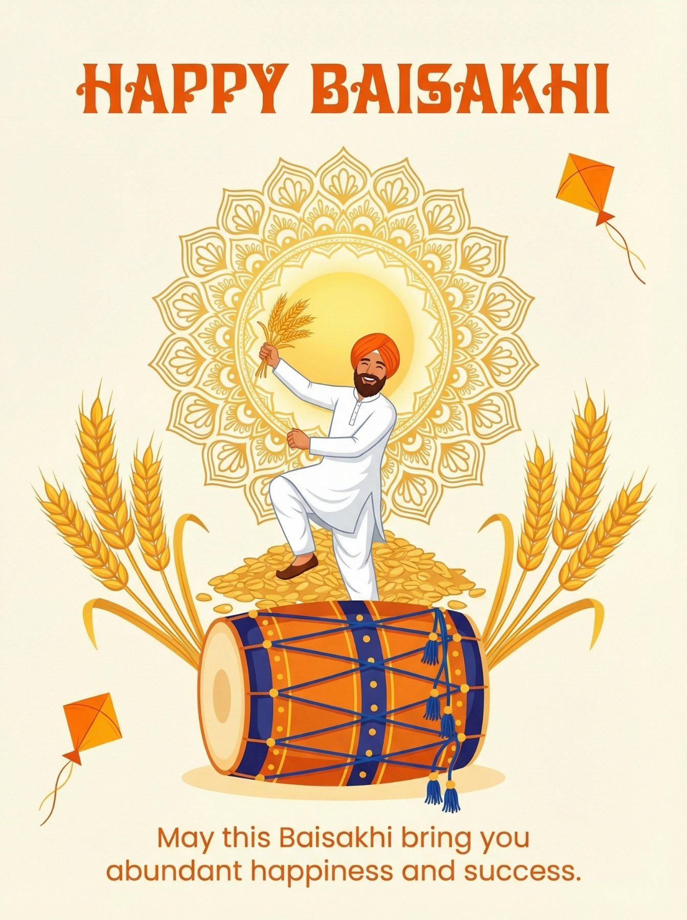 Happy Baisakhi Greeting Card with Farmer and Dhol