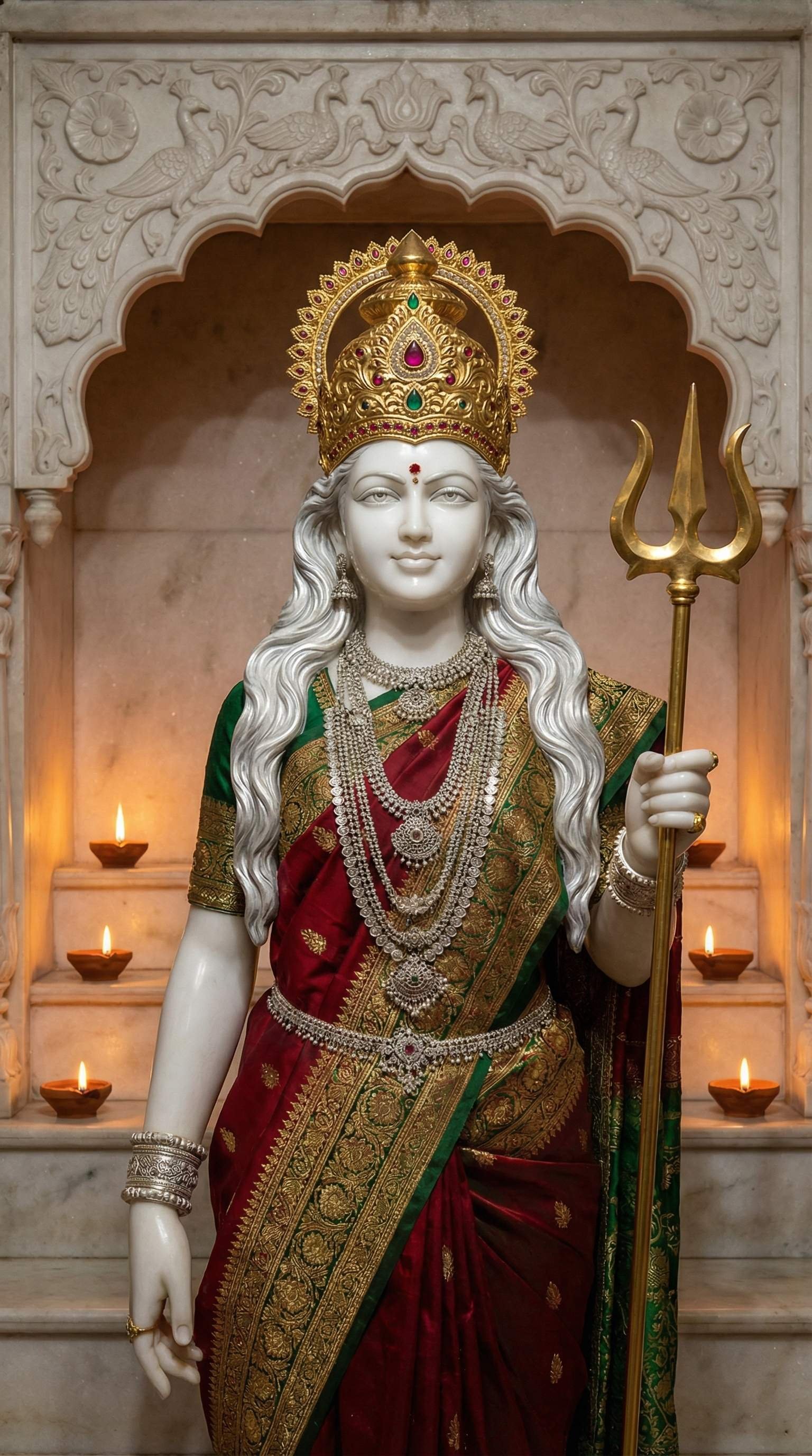 Goddess Durga Marble Idol Temple HD Wallpaper